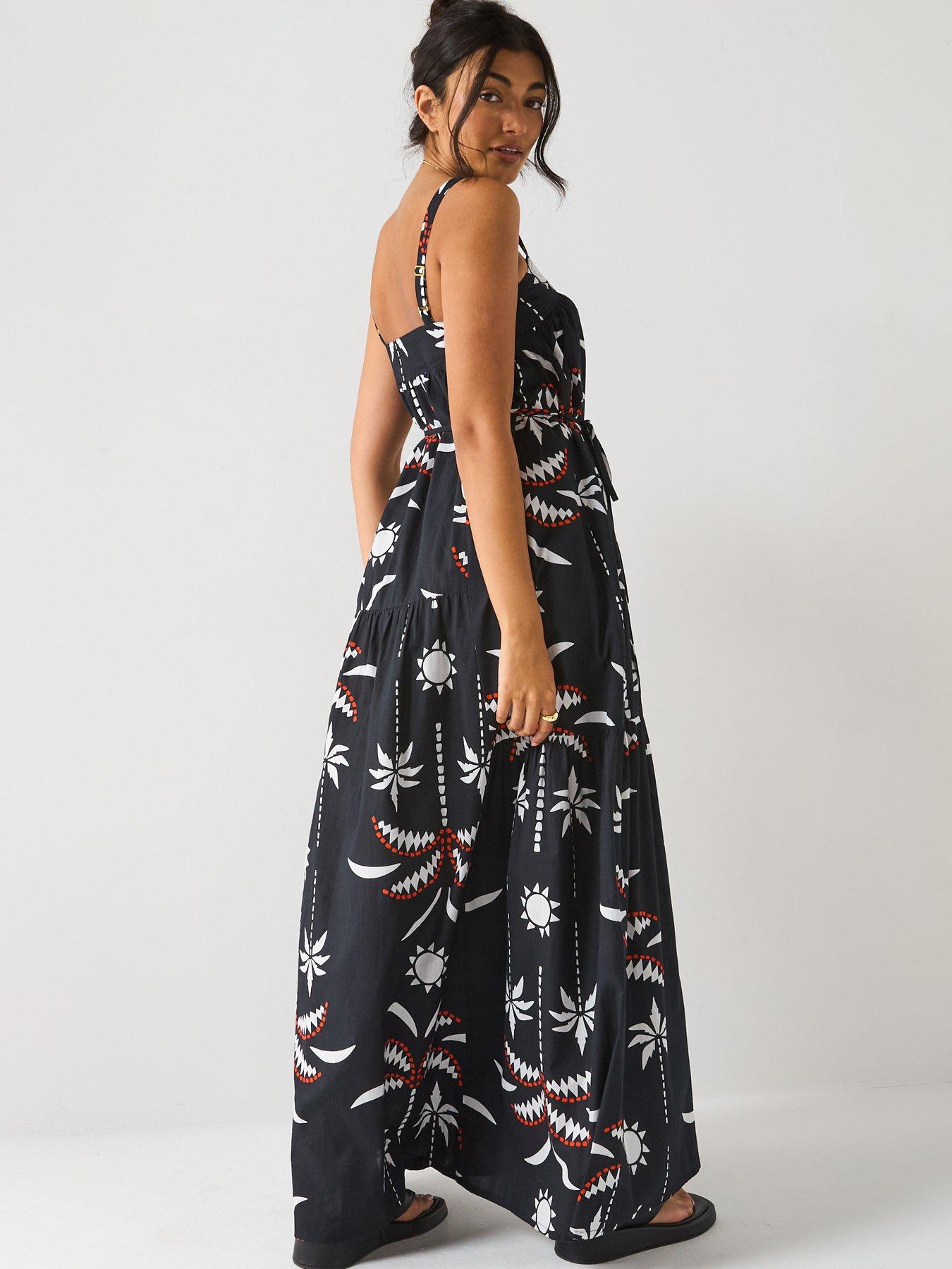 Image 2 of 6 of V by Very Mono Palm Printed Maxi Dress - Print