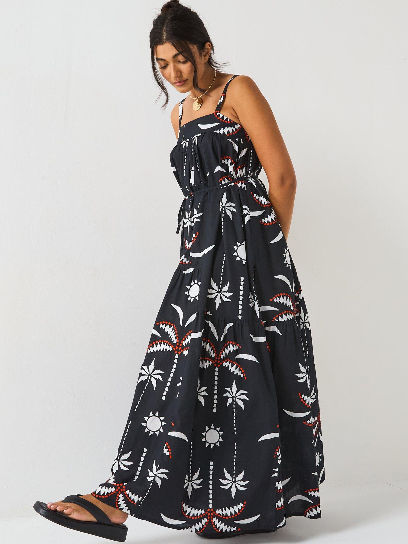 Image 3 of 6 of V by Very Mono Palm Printed Maxi Dress - Print