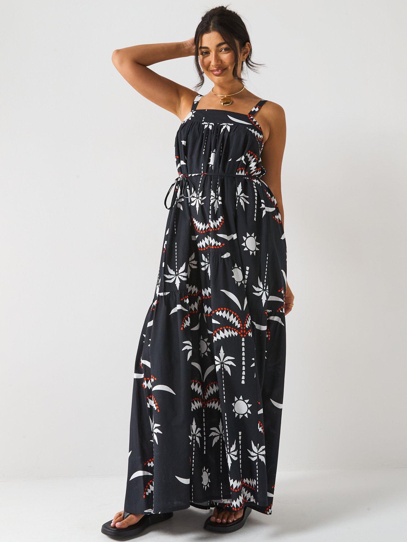 Image 5 of 6 of V by Very Mono Palm Printed Maxi Dress - Print