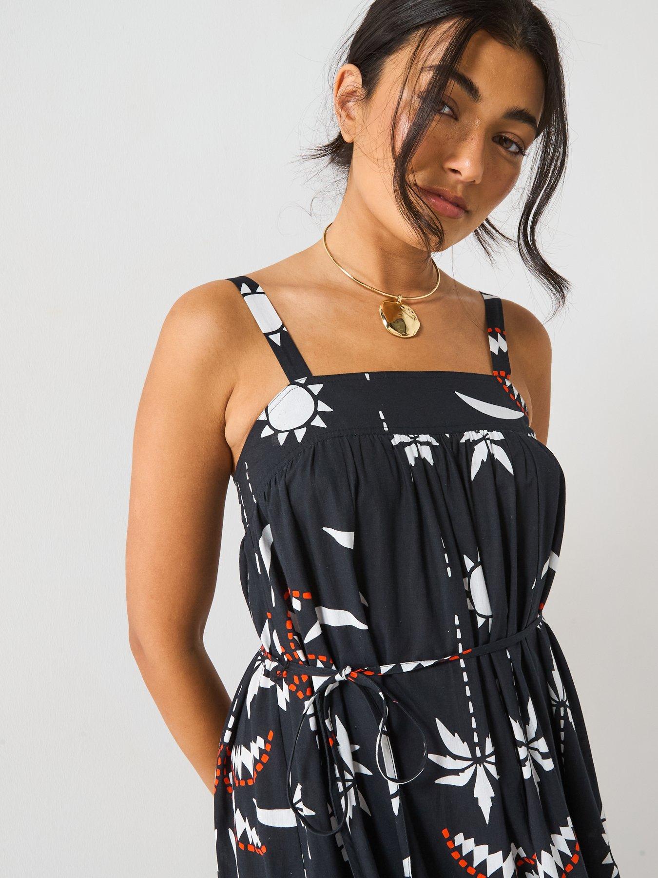 Image 6 of 6 of V by Very Mono Palm Printed Maxi Dress - Print