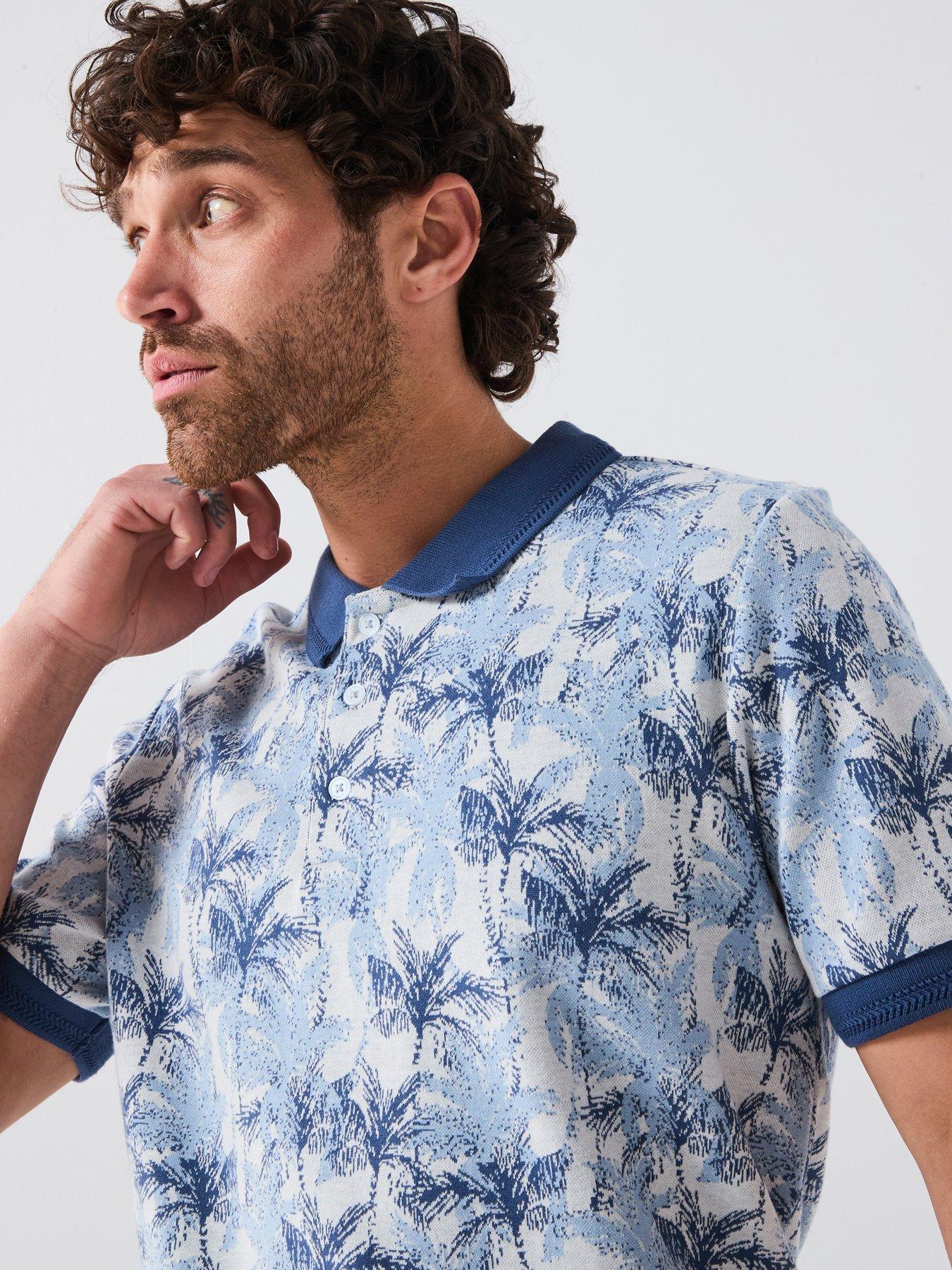 undefined Jacquard Palm Pattern Polo Shirt - Blue