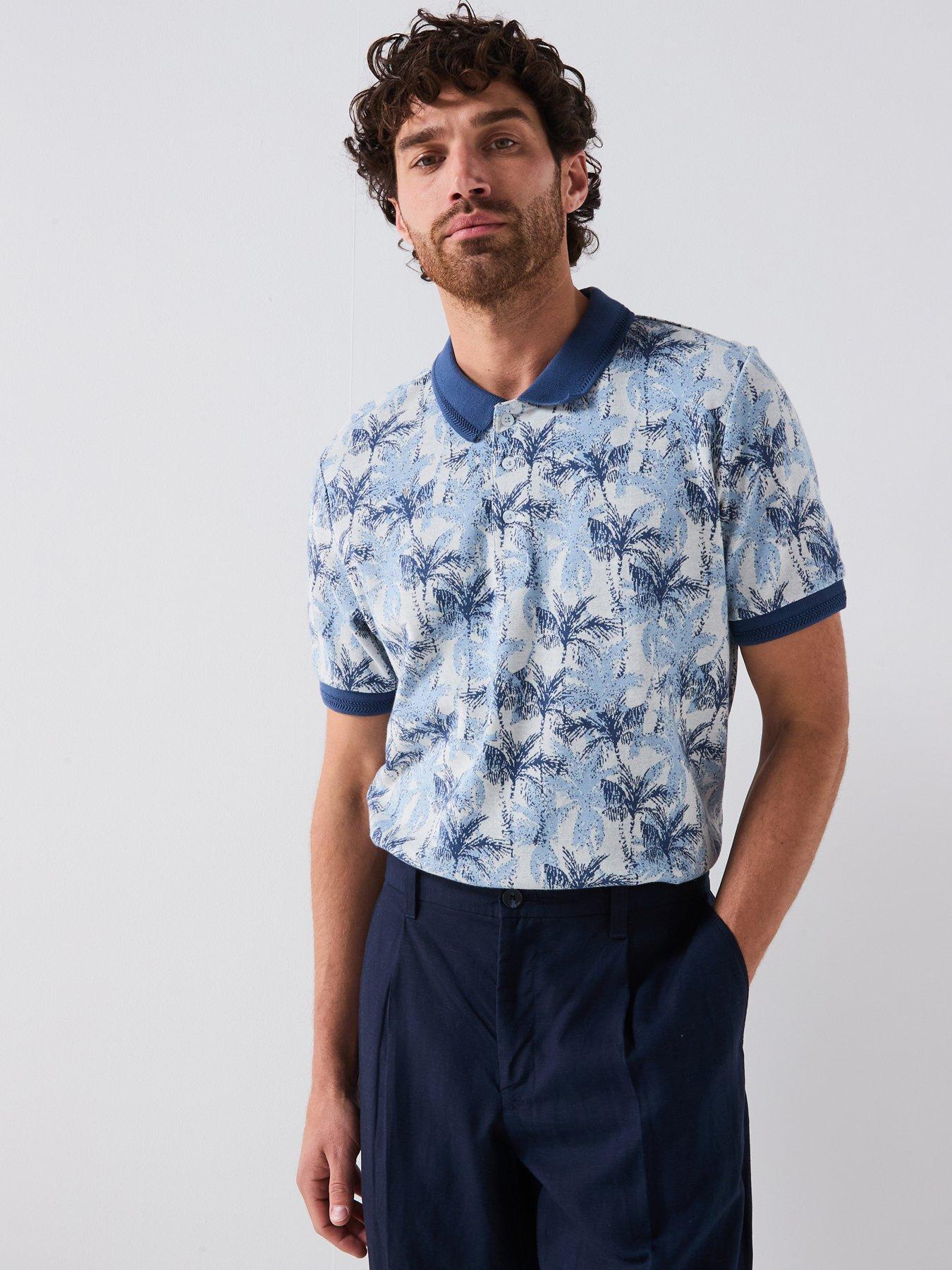 undefined Jacquard Palm Pattern Polo Shirt - Blue