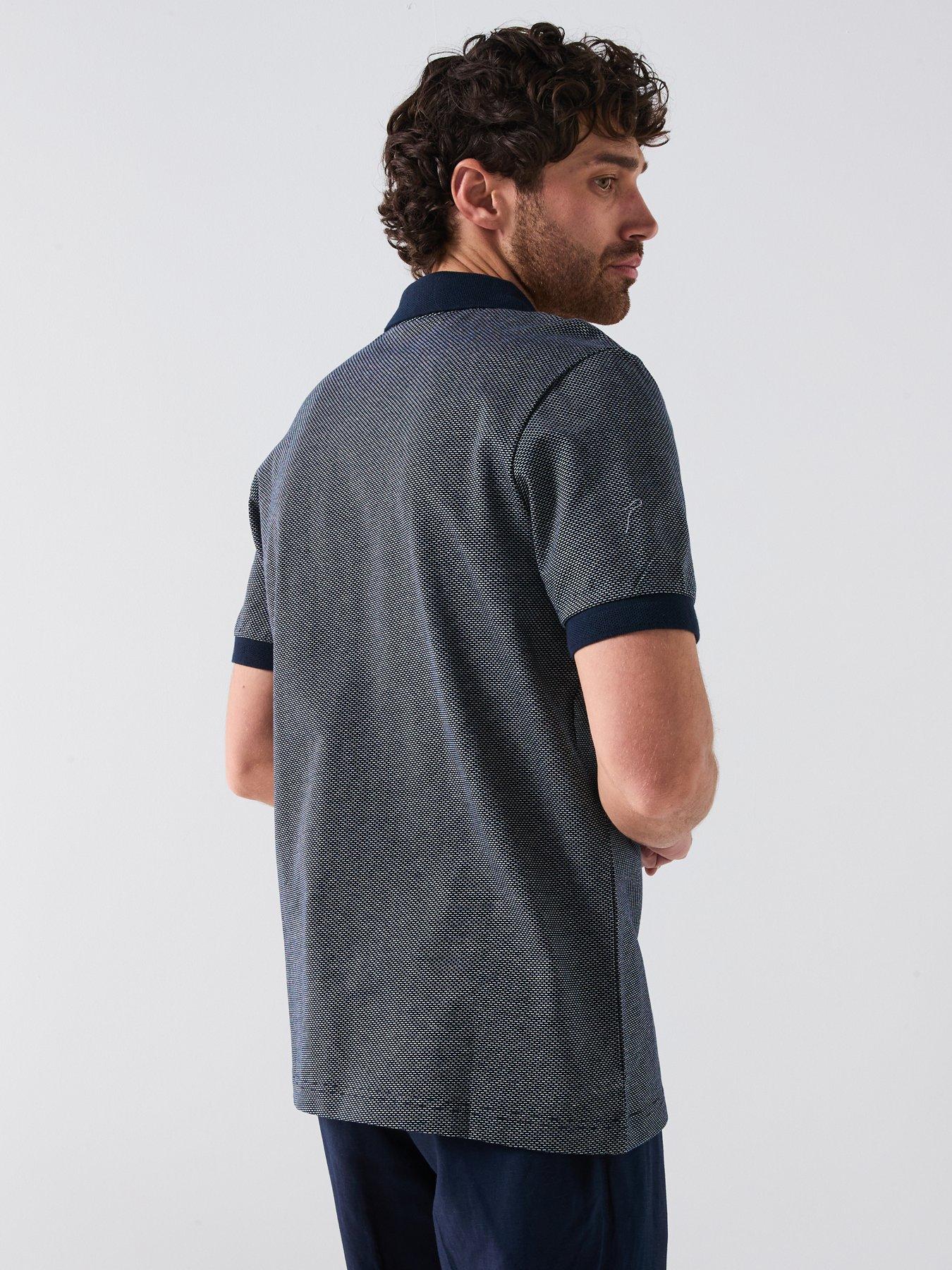 Image 2 of 5 of Very Man Mercerised Jacquard Zip Neck Polo Shirt - Navy