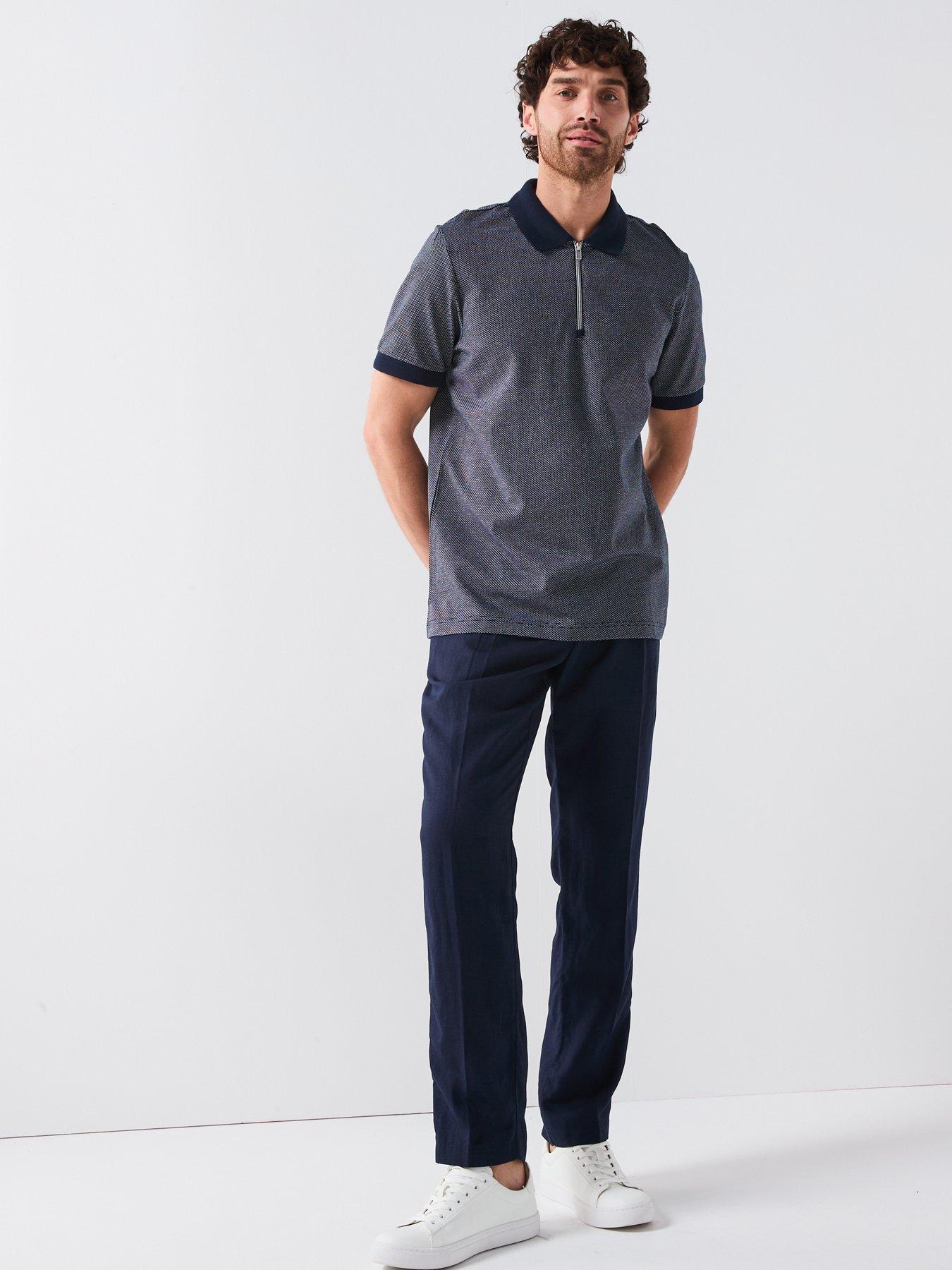 Image 3 of 5 of Very Man Mercerised Jacquard Zip Neck Polo Shirt - Navy