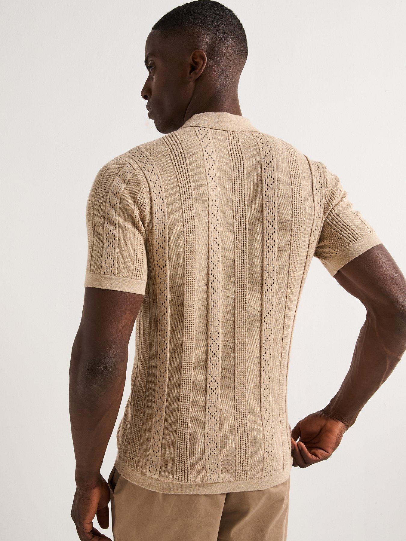 Image 2 of 6 of Very Man Knitted Button Through Polo Shirt - Stone