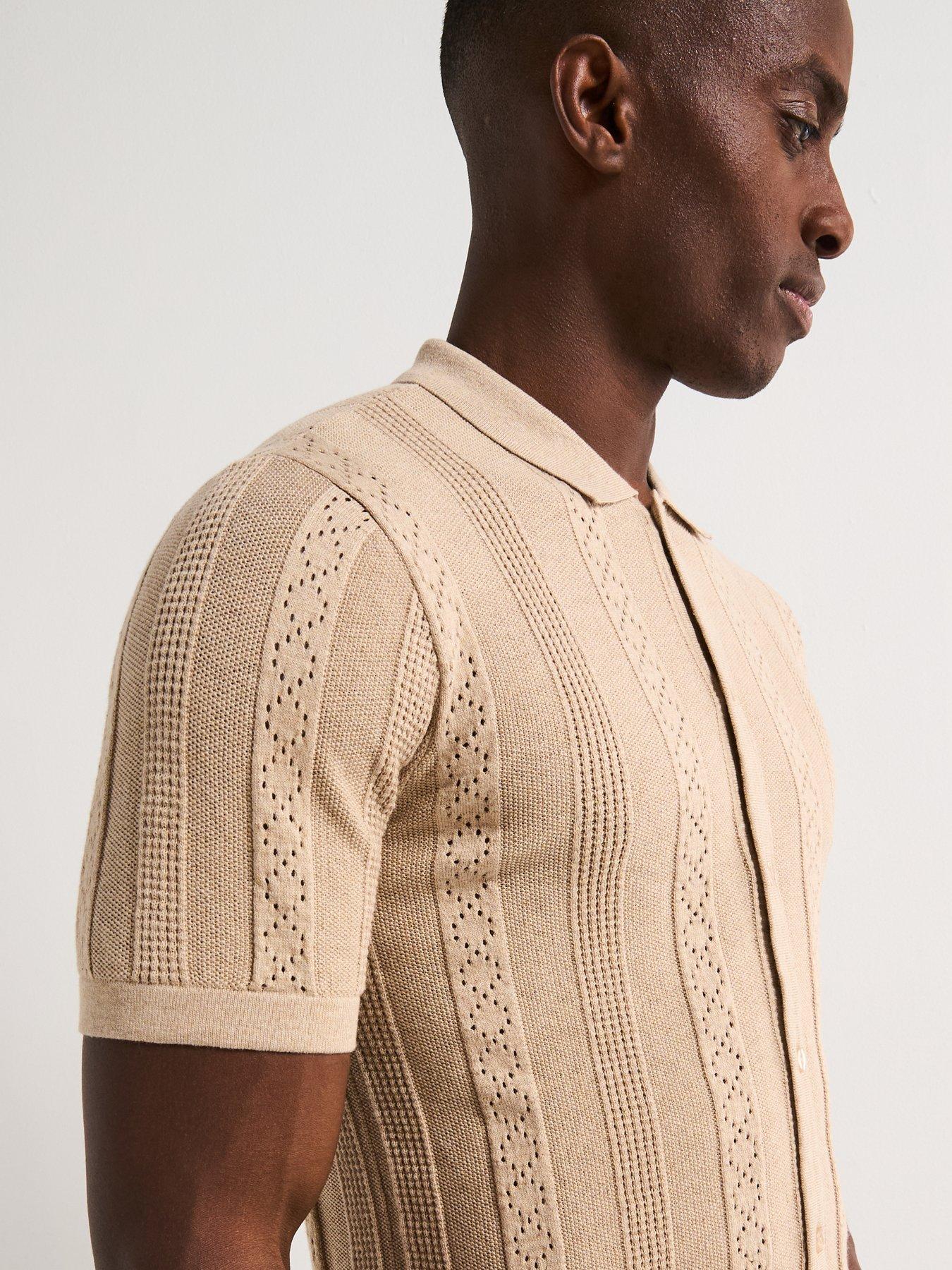Image 4 of 6 of Very Man Knitted Button Through Polo Shirt - Stone