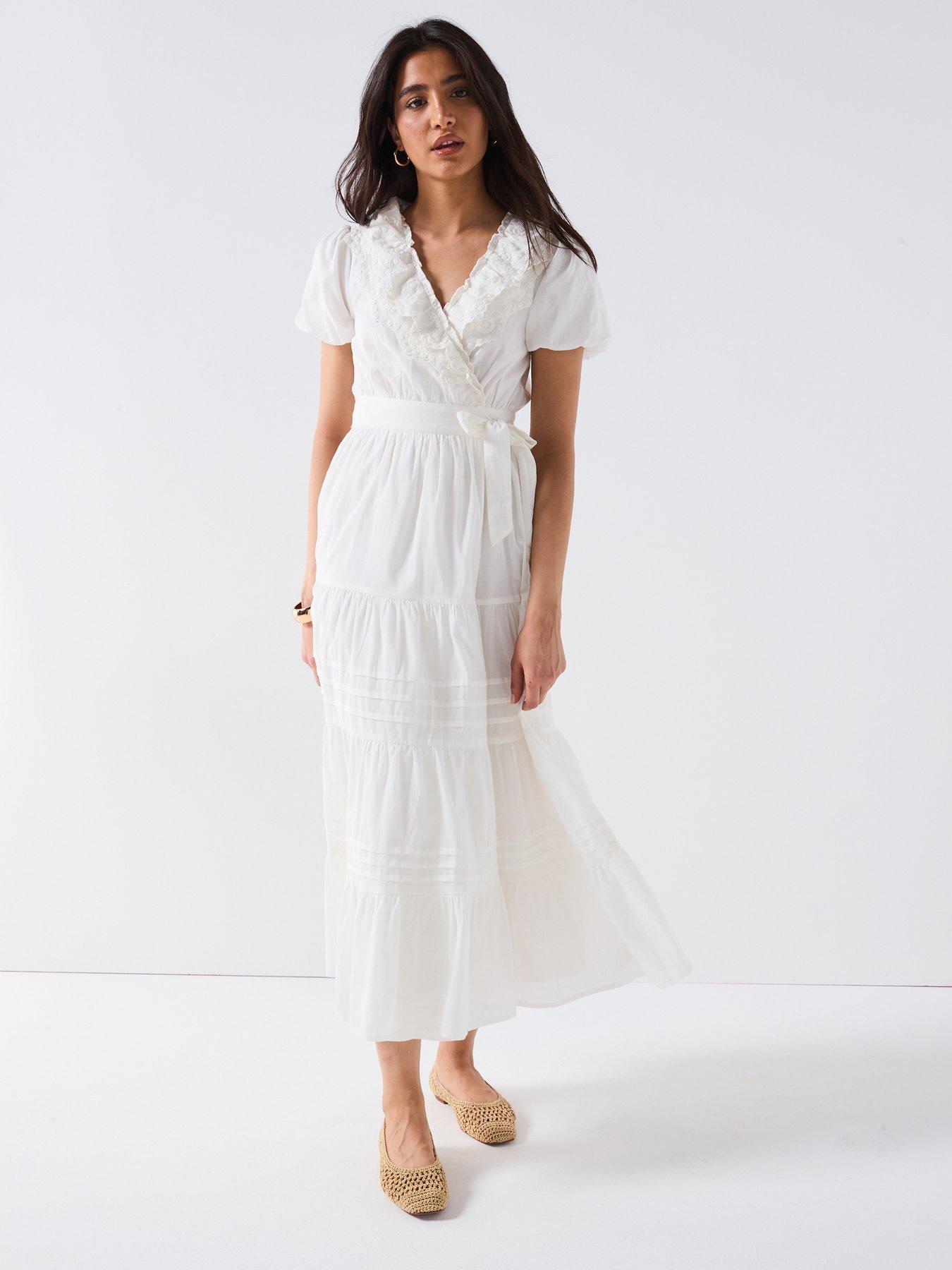 undefined Broderie Wrap Midaxi Dress - White