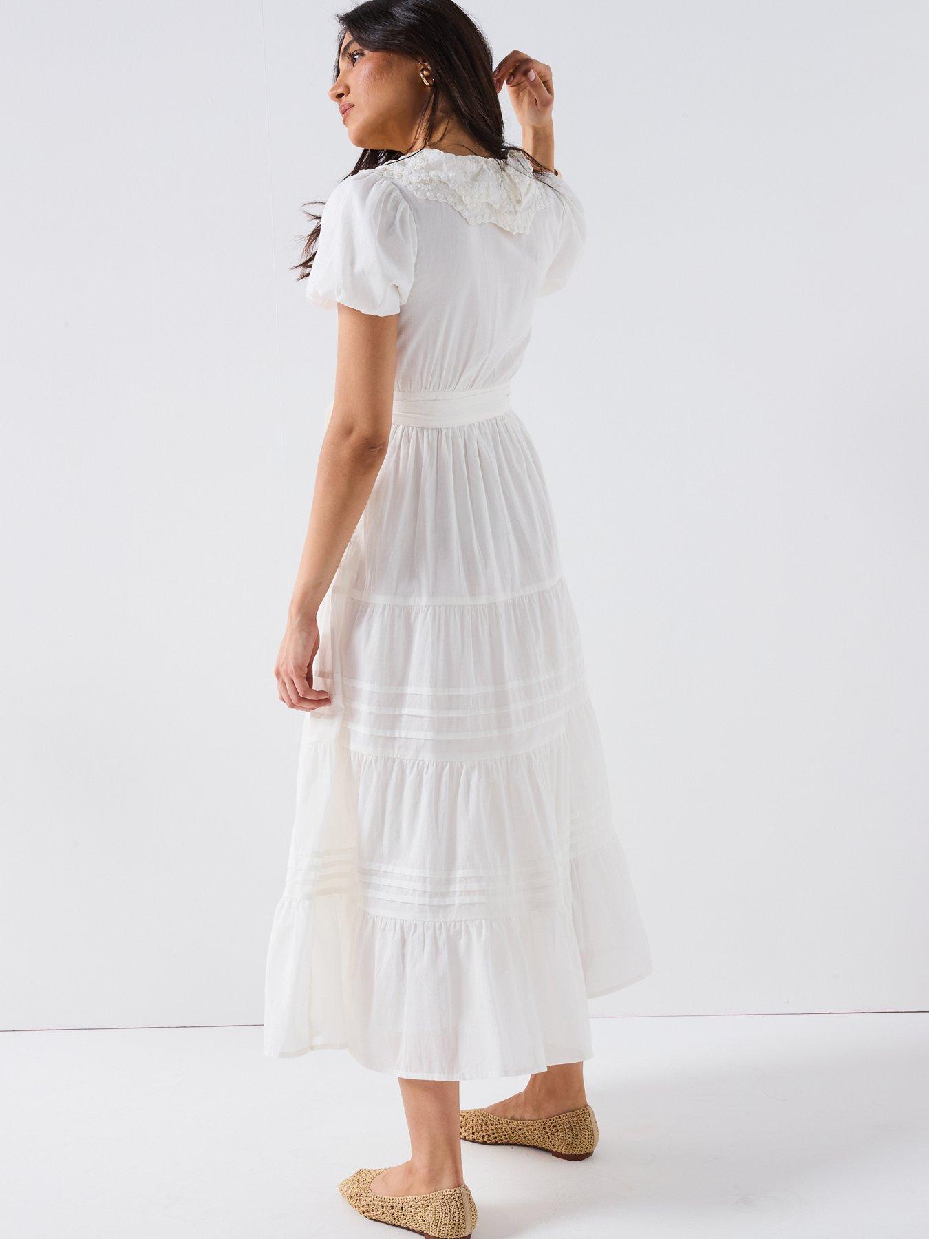 Image 2 of 6 of V by Very Broderie Wrap Midaxi Dress - White
