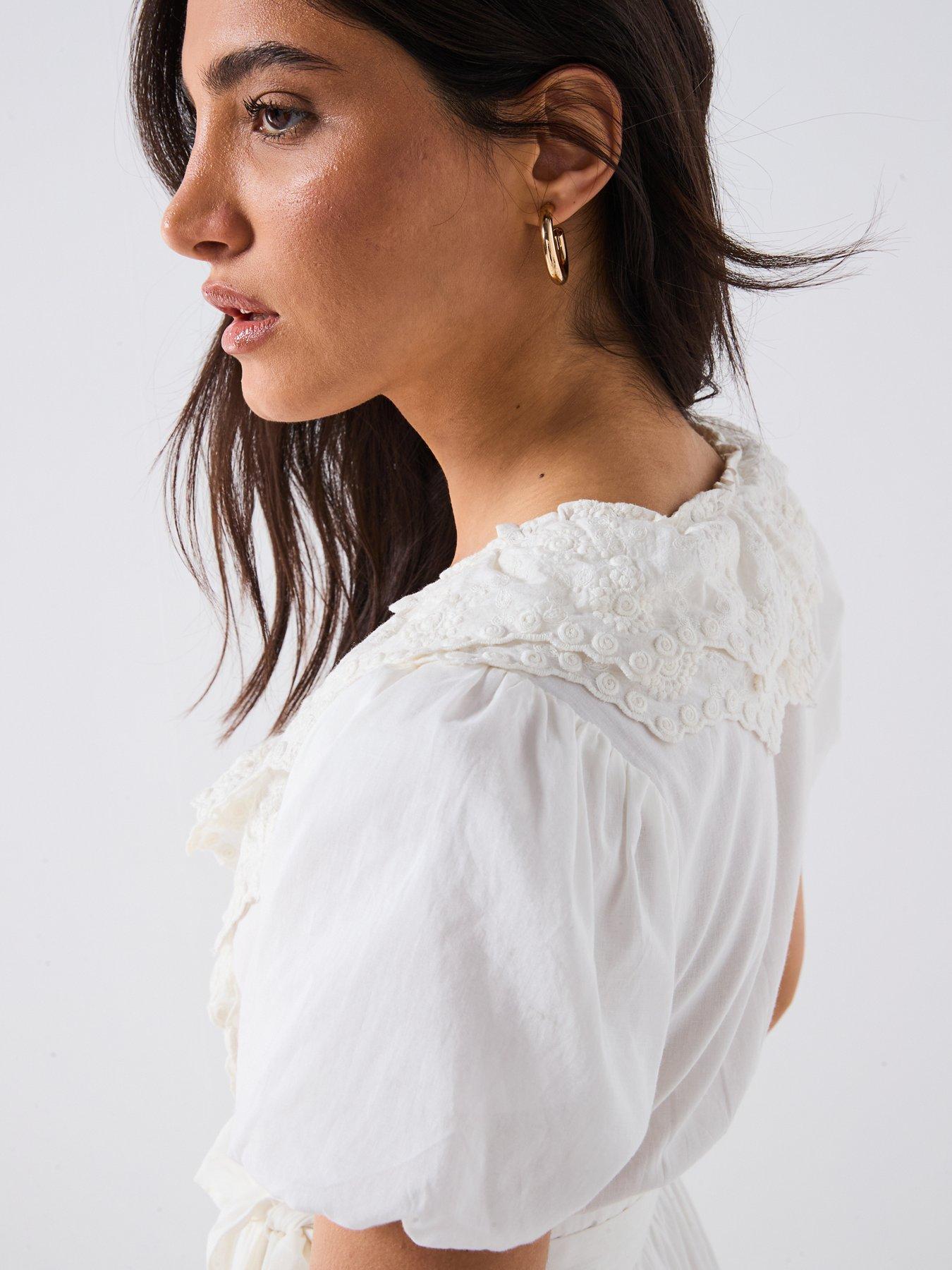 Image 4 of 6 of V by Very Broderie Wrap Midaxi Dress - White