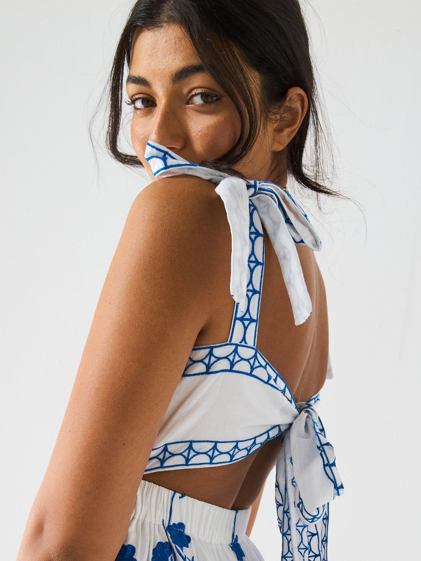 Image 5 of 6 of V by Very Contrast Embroidered Midaxi Dress - Blue