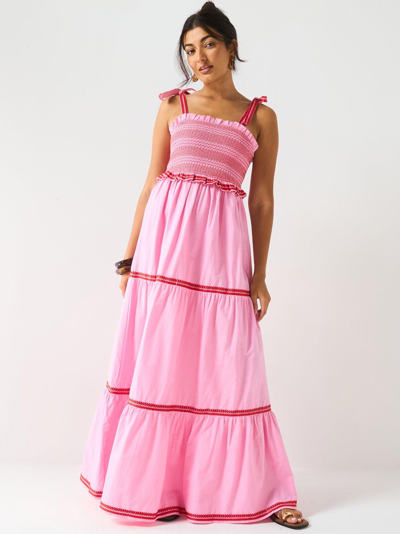 undefined Contrast Stitch Maxi Dress - Pink