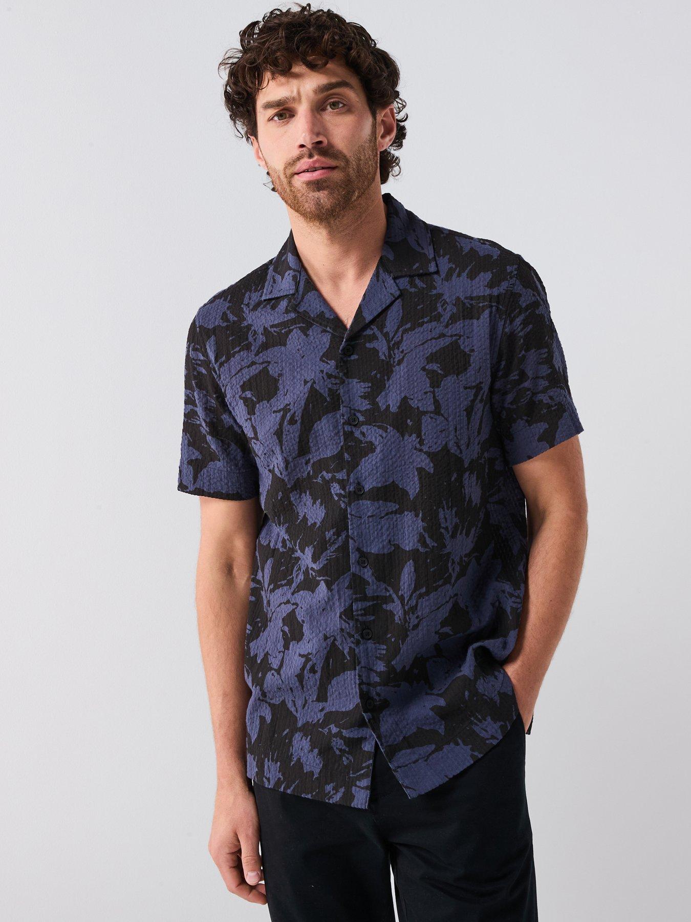 undefined Printed Seersucker Shirt - Navy