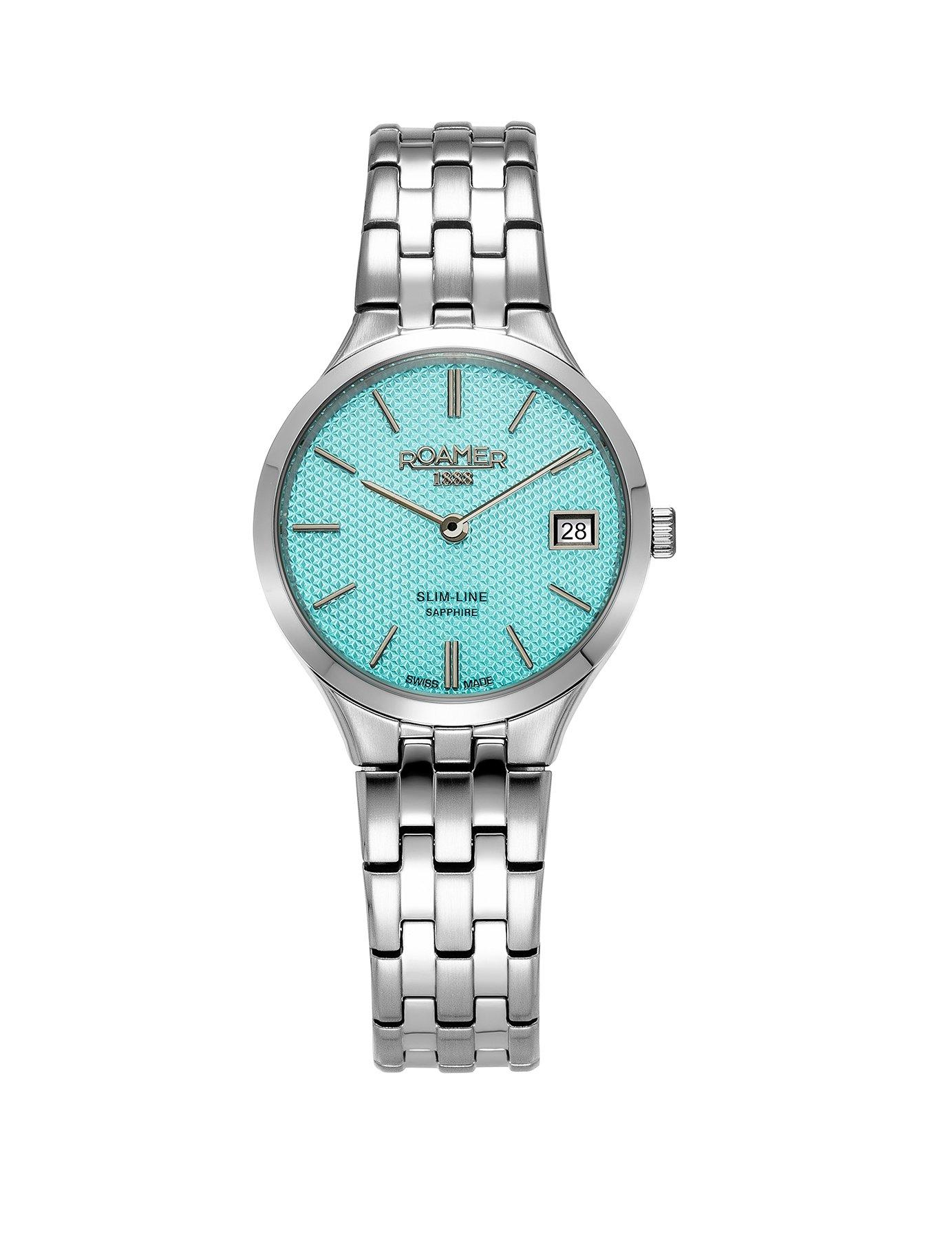 Product photograph of Roamer Swiss Made Slim-line Classic Ladies With A Light Blue Dial In A Stainless Steel Case And Bracelet from very.co.uk