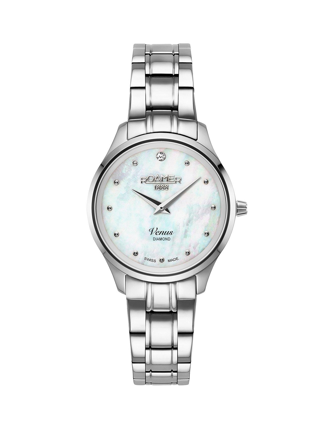 Product photograph of Roamer Swiss Made Venus Diamond White Mop Dial Ladies Watch In A Stainless Steel Case And Bracelet from very.co.uk