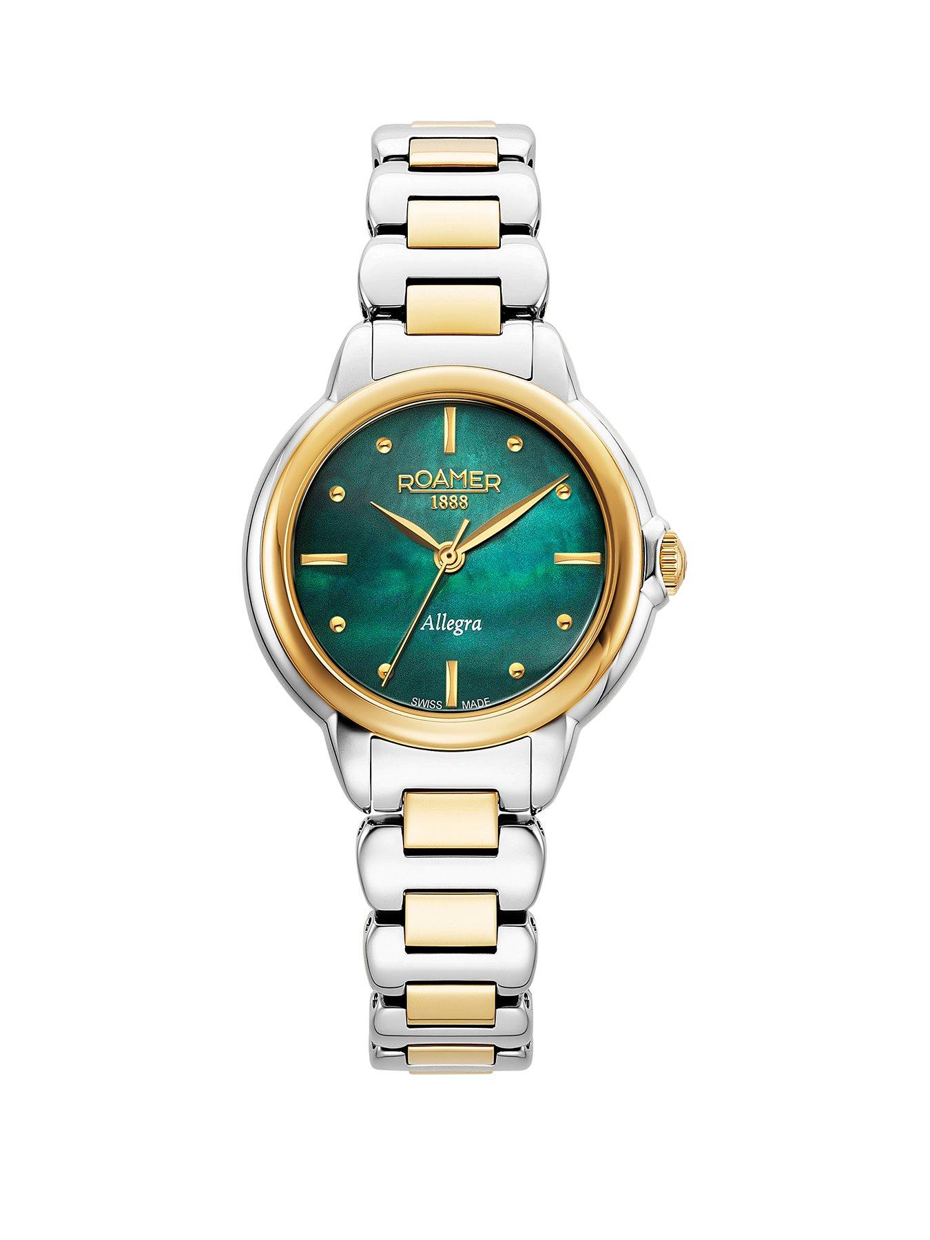 Roamer Swiss Made Montalbano Ladies Automatic Watch with Green MOP dial in a Gold IP Two Tone Stainless Steel Case and Bracelet with Date Feature Very