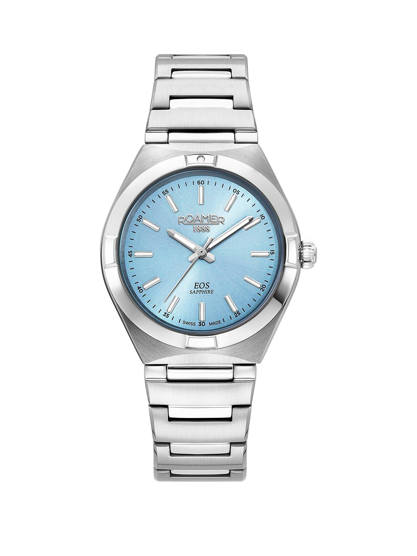 Product photograph of Roamer Swiss Made Eos Classic Ladies Watch With A Light Blue Dial In A Stainless Steel Case And Bracelet from very.co.uk