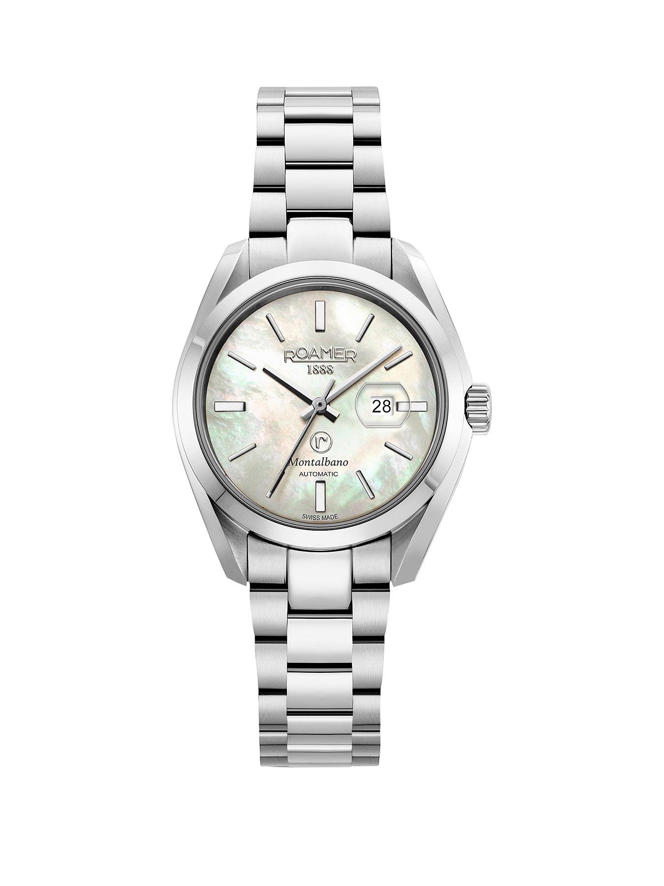 Roamer of Switzerland Swiss Made Montalbano Ladies Automatic Watch with White MOP dial in a Stainless Steel Case and Bracelet with Date Feature