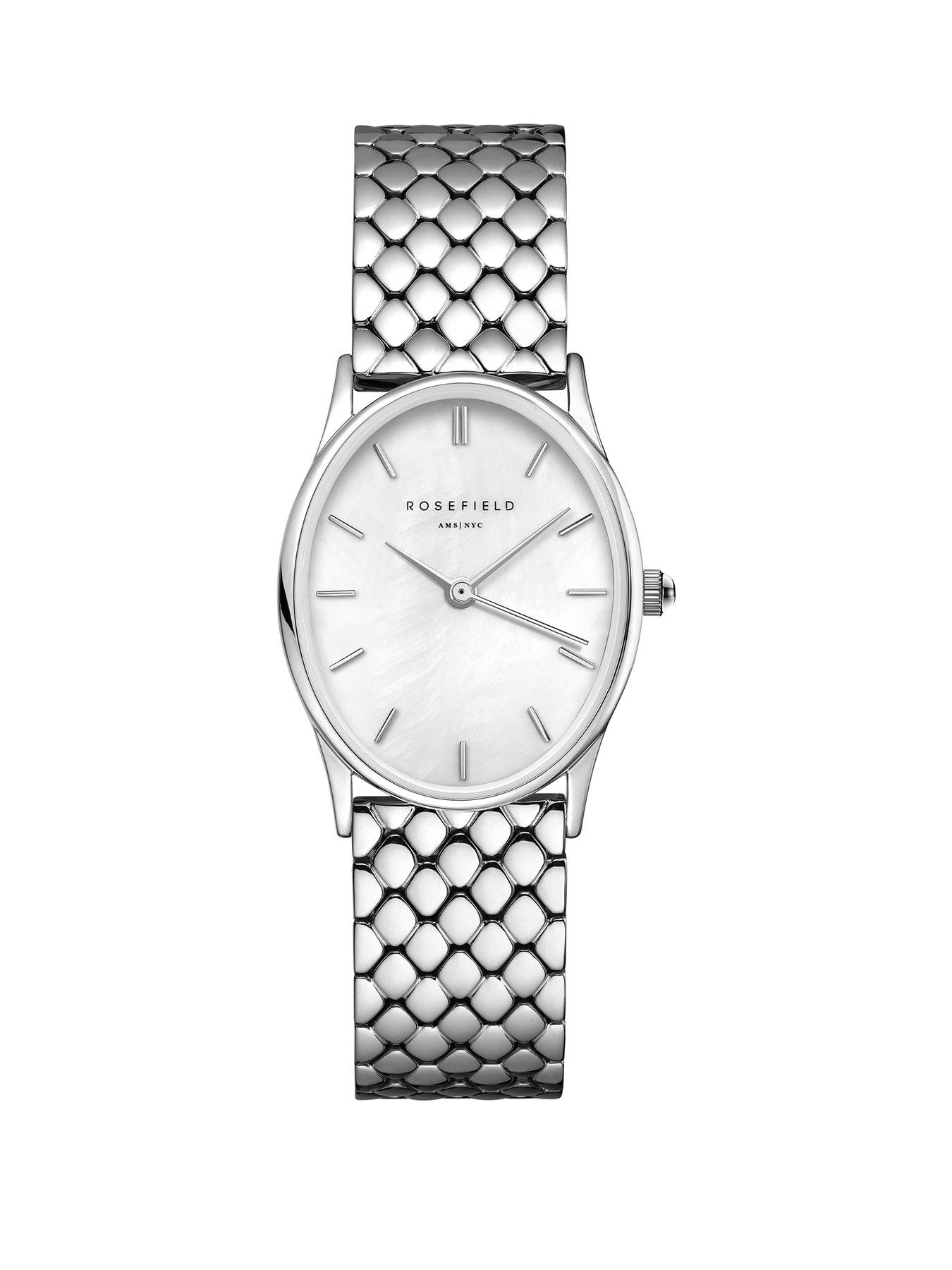 undefined Oval Watch with White MOP Dial in a Silver Colour Case and Stainless Steel Bracelet