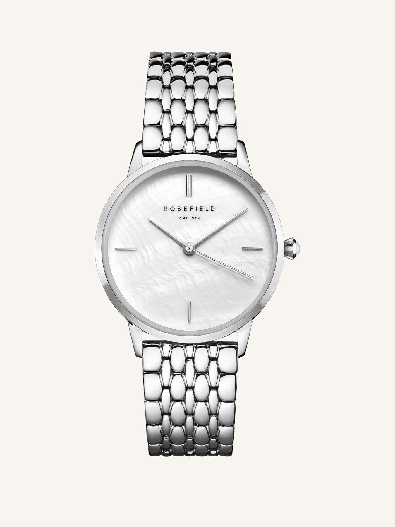 undefined Pearl Edit Watch with White MOP Dial in a Silver Colour Case and Stainless Steel Bracelet