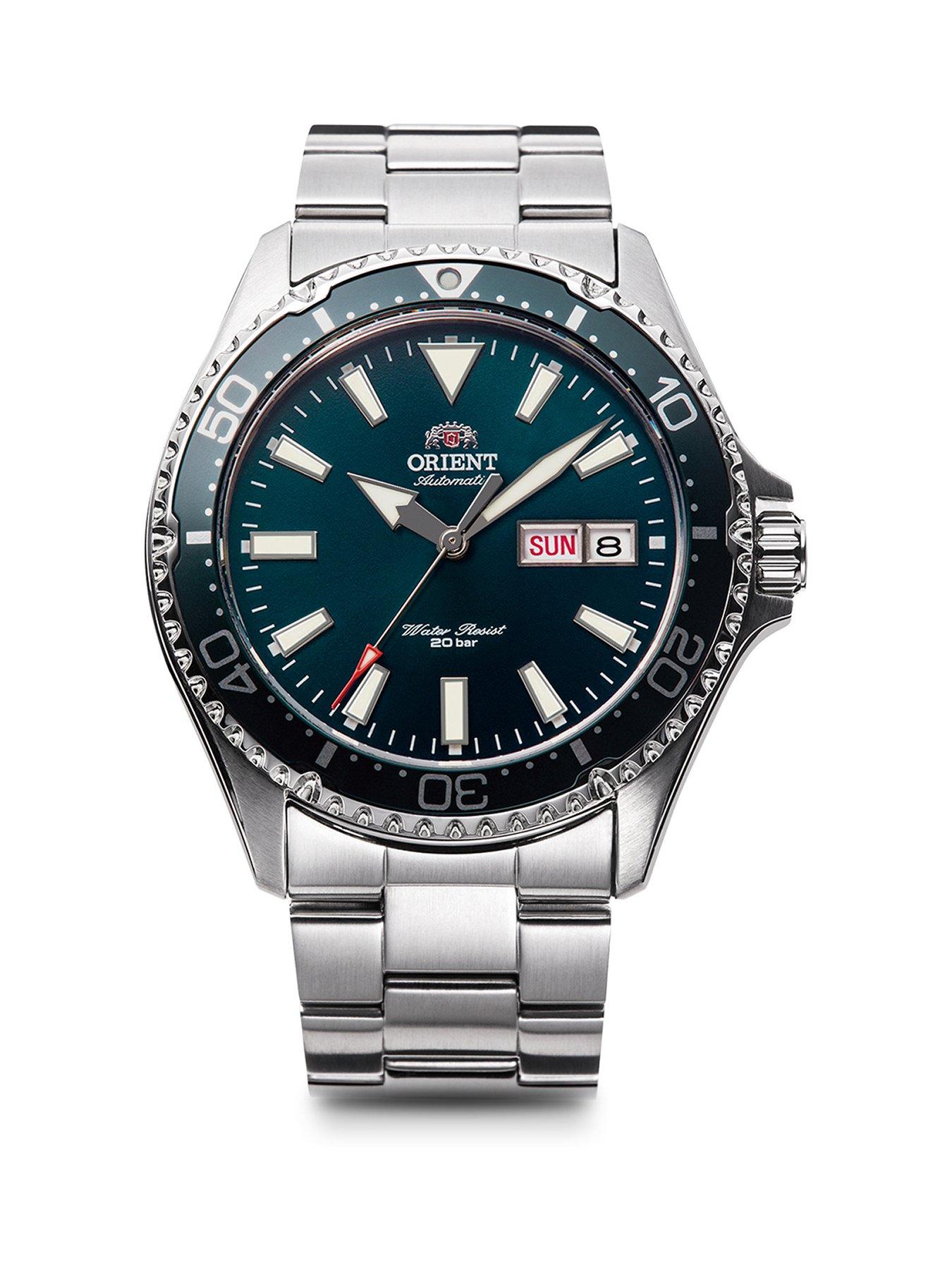 Product photograph of Orient Orient Automatic Mako Iii Divers Watch With Blue Dial And Stainless Steel Case And Bracelet 200m W R And Unidirectional Bezel from very.co.uk