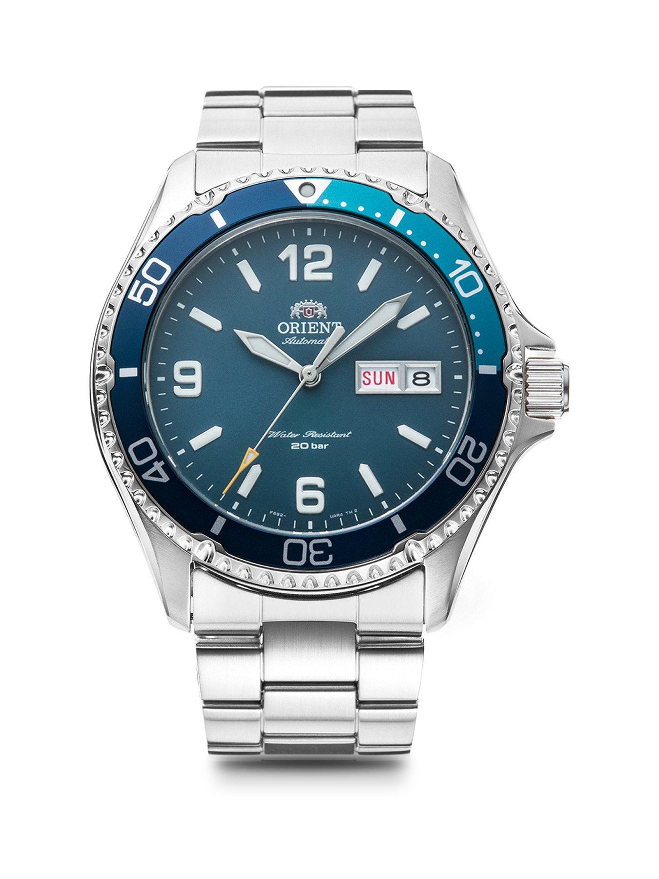 Product photograph of Orient Orient Automatic Mako 2023 Divers Watch With Blue Dial And Stainless Steel Caee And Bracelet 200m W R And Unidirectional Bezel from very.co.uk