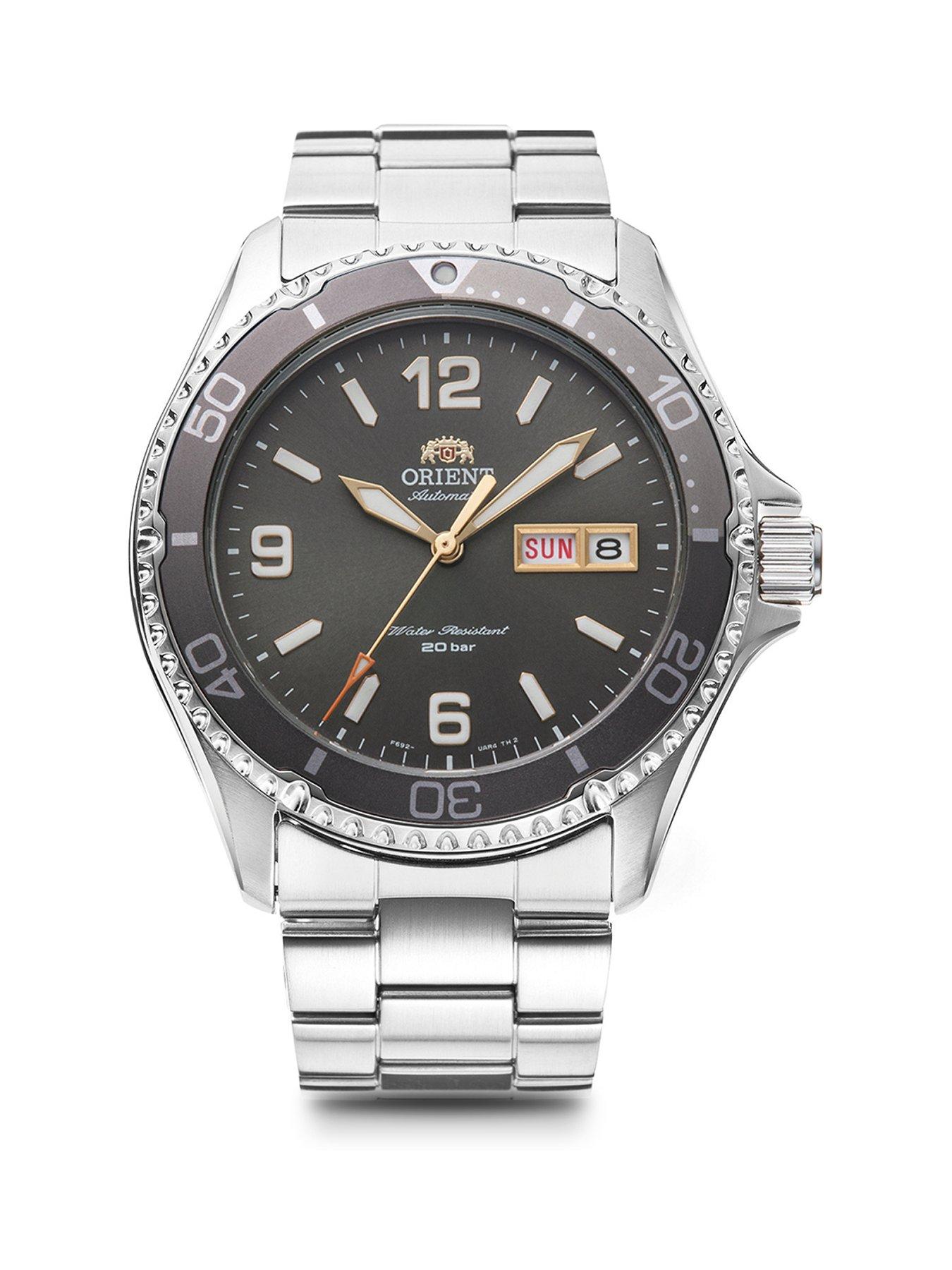 Product photograph of Orient Orient Automatic Mako 2023 Divers Watch With Grey Dial And Stainless Steel Caee And Bracelet 200m W R And Unidirectional Bezel from very.co.uk