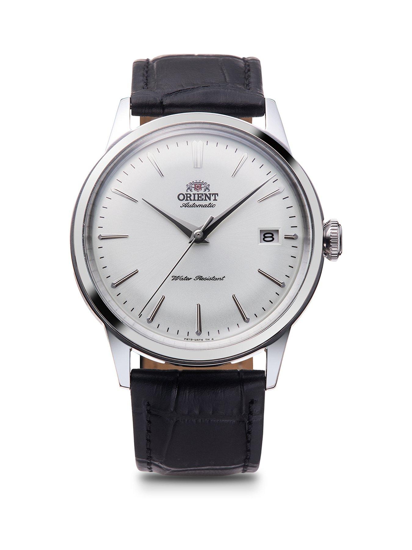 Product photograph of Orient Automatic Bambino Classic With Silver Dial In Stainless Steel Case And A Black Leather Strap from very.co.uk