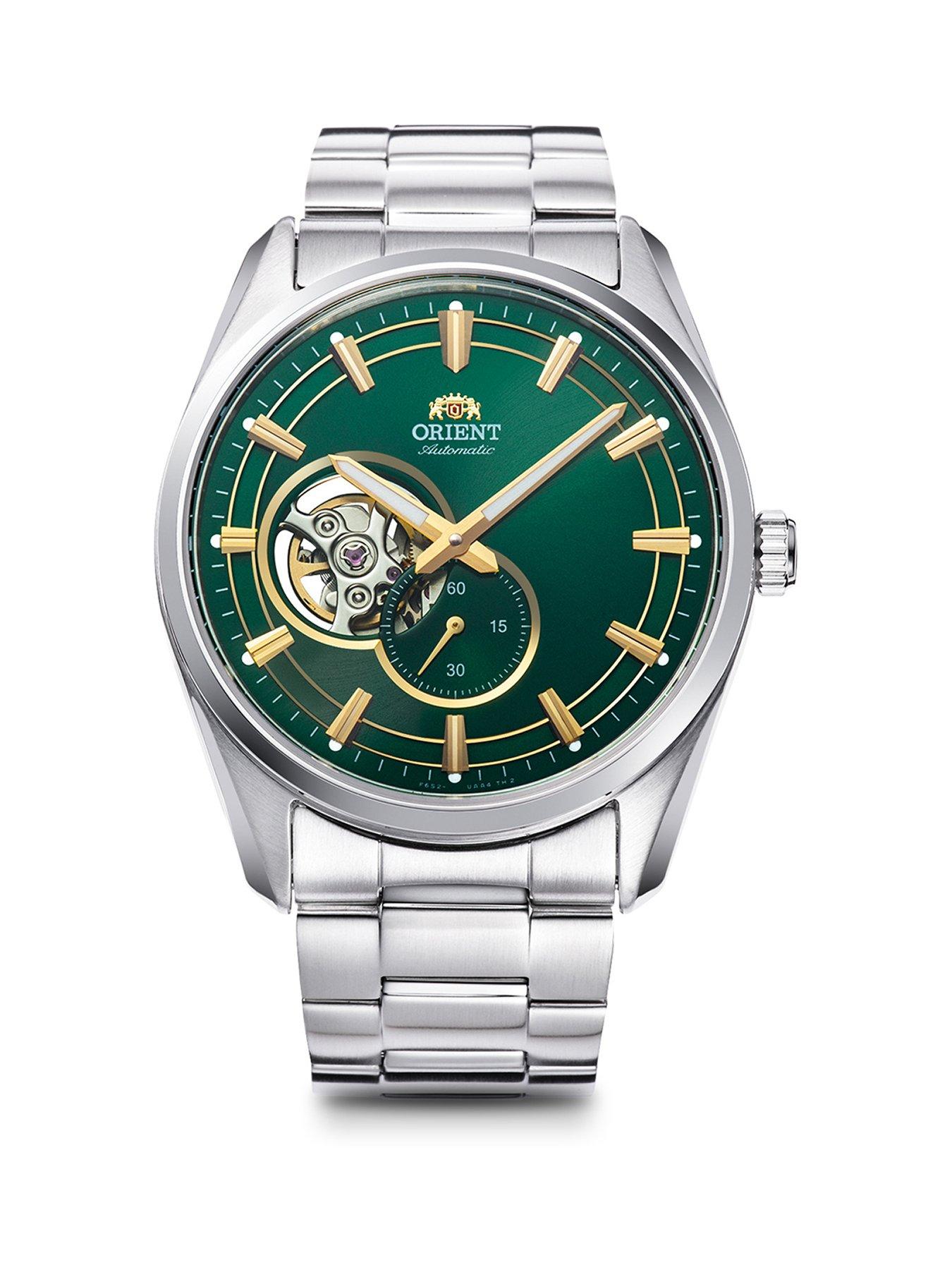 undefined Automatic Contemporary Open Heart Watch with a Green Dial in a Stainless Steel Case and Bracelet