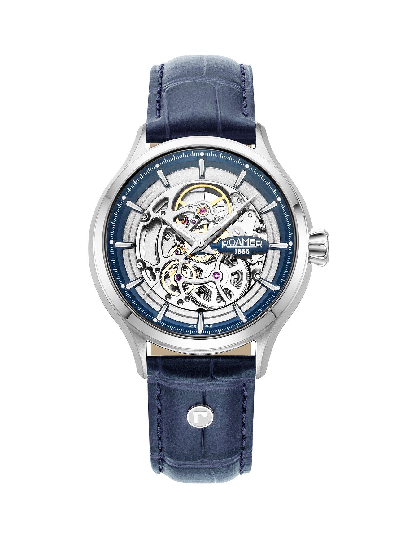undefined Swiss Made Competence Skeleton IV automatic watch with Stainless Steel Case and Blue Leather Strap
