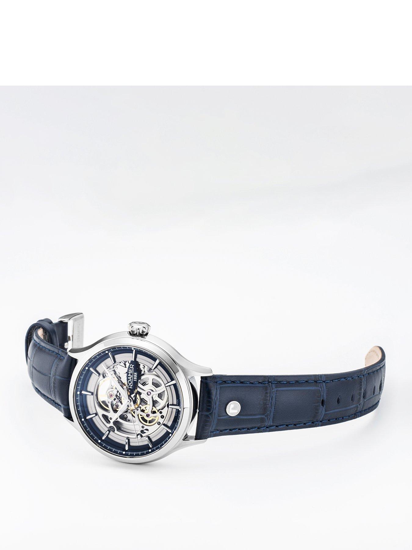 Image 2 of 4 of Roamer of Switzerland Swiss Made Competence Skeleton IV automatic watch with Stainless Steel Case and Blue Leather Strap