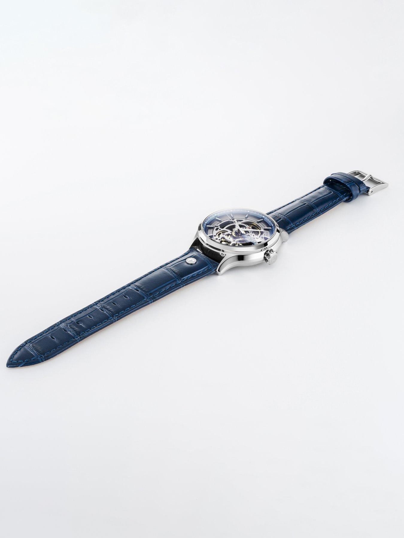 Image 3 of 4 of Roamer of Switzerland Swiss Made Competence Skeleton IV automatic watch with Stainless Steel Case and Blue Leather Strap
