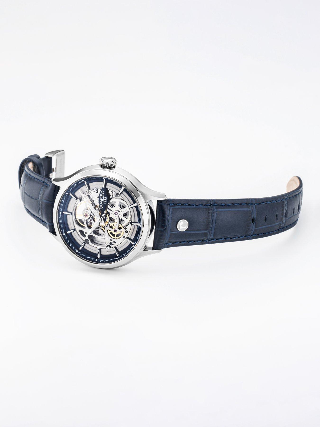 Image 4 of 4 of Roamer of Switzerland Swiss Made Competence Skeleton IV automatic watch with Stainless Steel Case and Blue Leather Strap