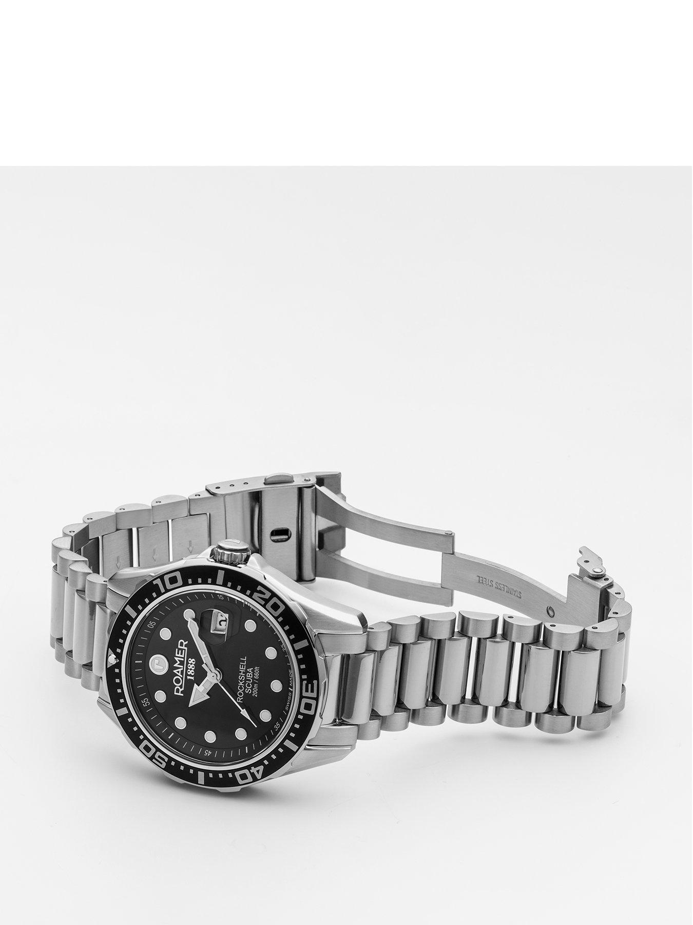 Image 2 of 3 of Roamer of Switzerland Swiss Made Rockshell Mark III Scuba with Unidirectional Bezel, Date feature and Black Dial in a Stainless Steel Case and Bracelet