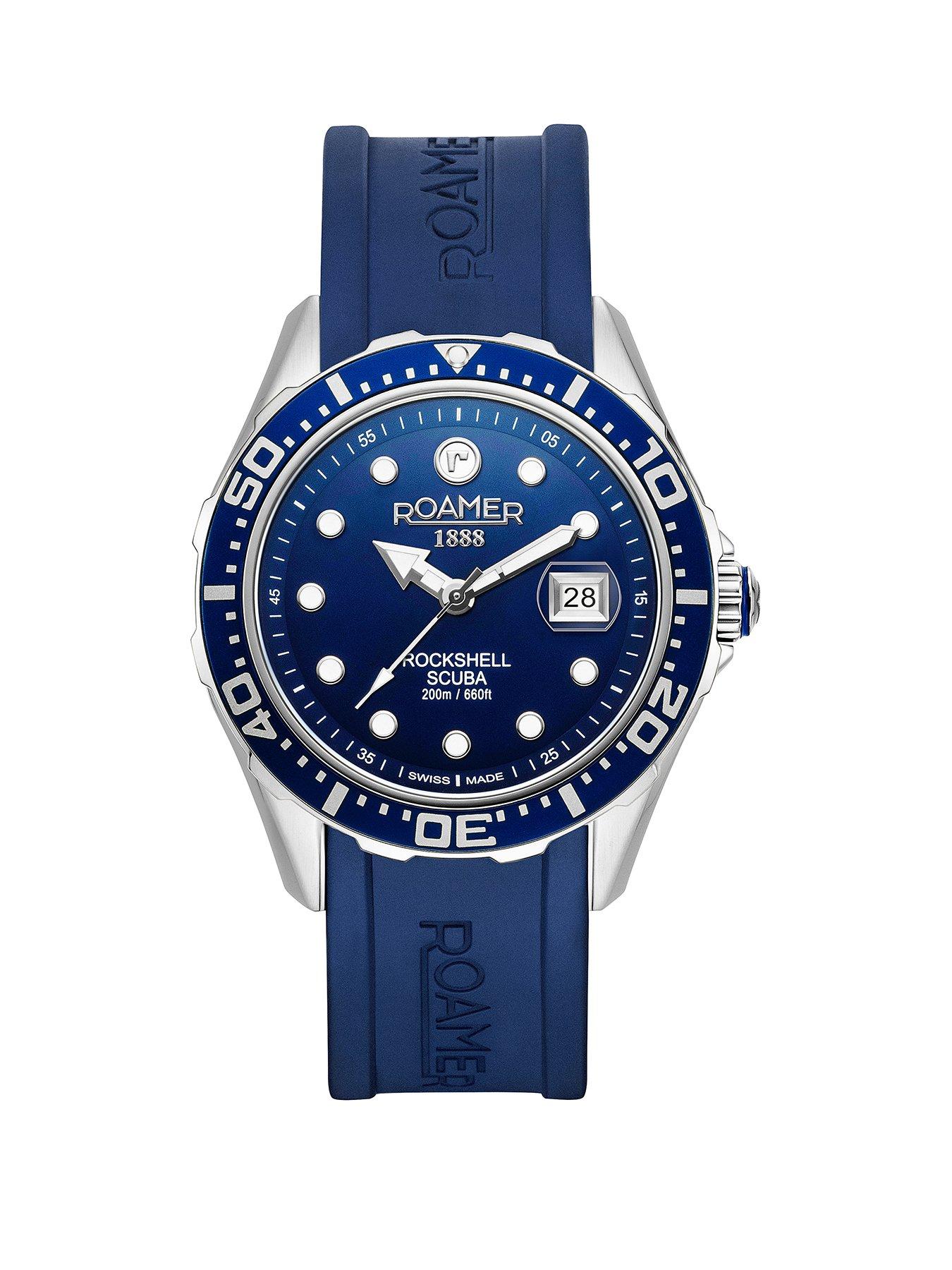 undefined Swiss Made Rockshell Mark III Scuba with Unidirectional Bezel, Date feature and Blue Dial in a Stainless Steel Case and Blue Silicone Strap
