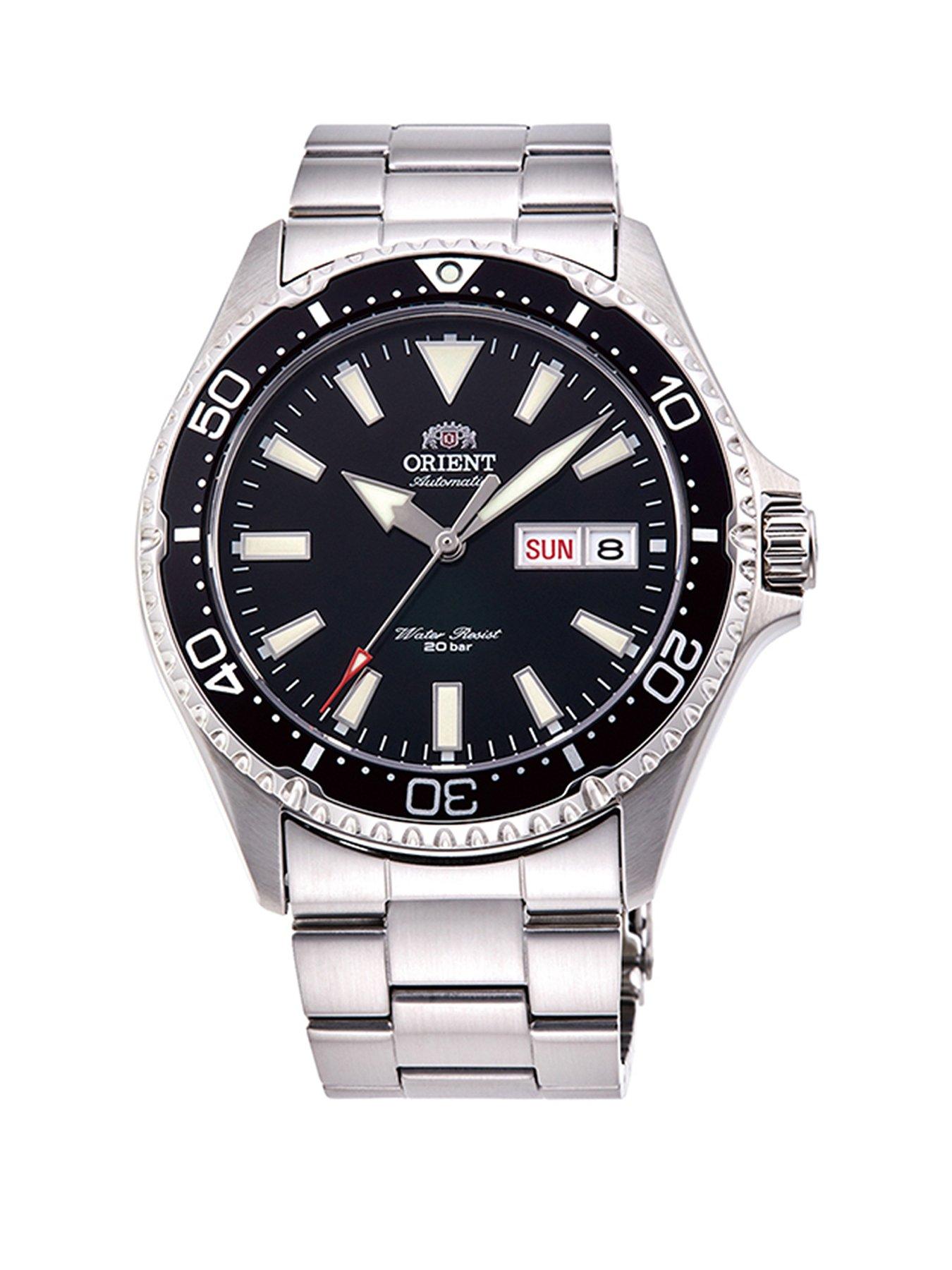 Orient Automatic Mako III Divers Watch with Black Dial and Stainless Steel Case and Bracelet. 200m W/R and Unidirectional Bezel