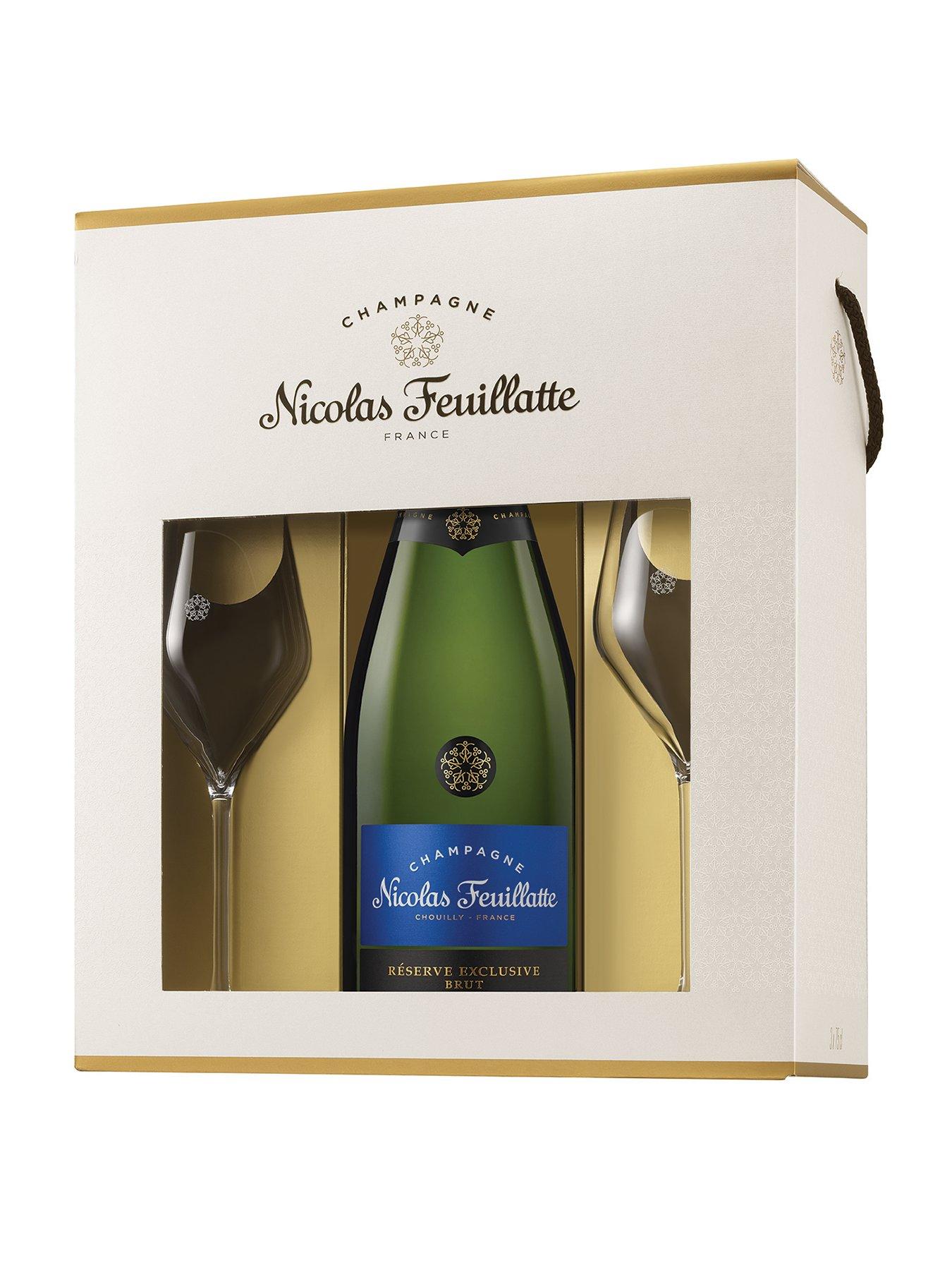 Product photograph of Nicolas Feuillatte Reserve Exclusive Brut Champagne 75cl - Gift Box 2 Glasses from very.co.uk