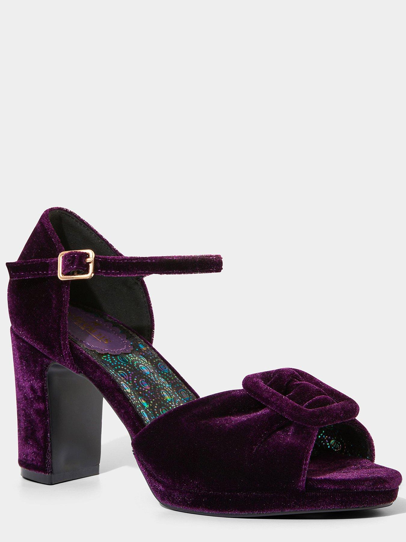 Velvet Peep Toe Shoes With Ankle Strap Purple