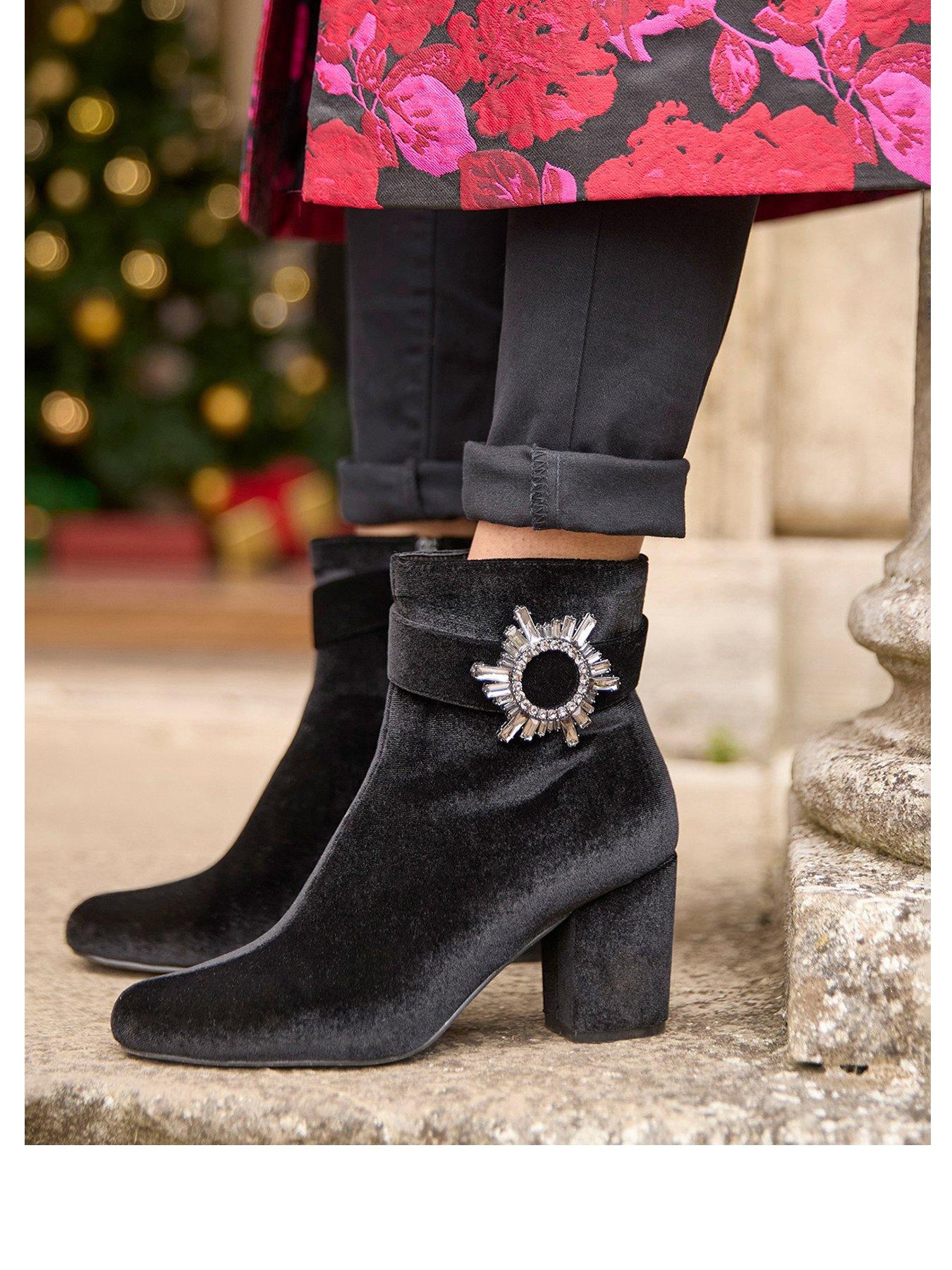 Joe Browns Diamante Buckle Velvet Boots Black Very - Main Image