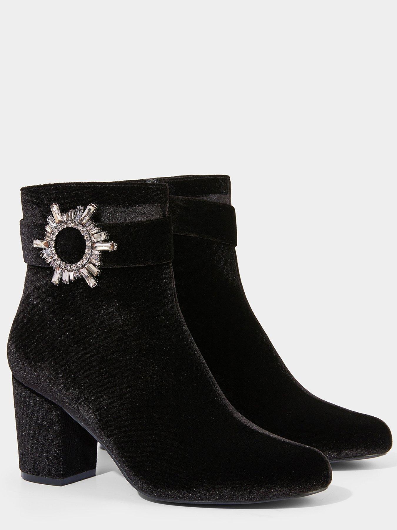 Joe Browns Diamante Buckle Velvet Boots Black Very