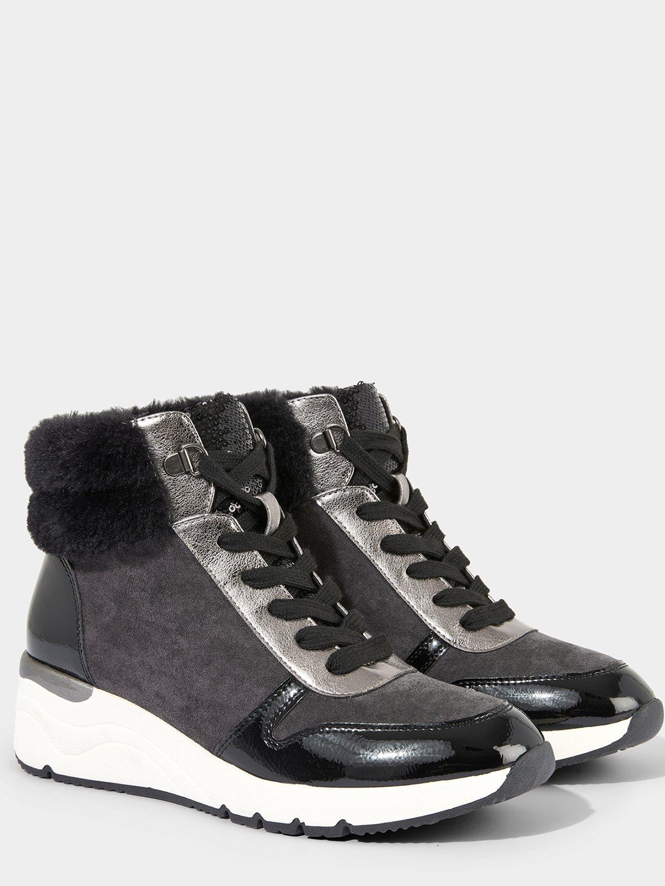 Faux Fur Lined Wedge Boots Grey