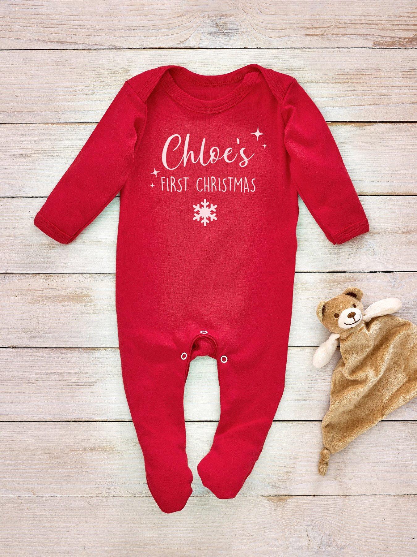 Product photograph of Love Abode Personalised Red 1st Sleepsuit from very.co.uk