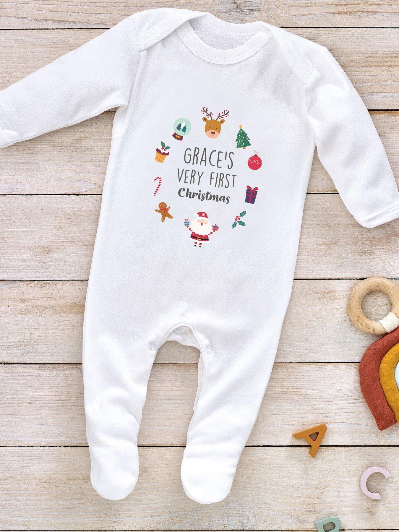 Product photograph of Love Abode Personalised Christmas Icons Sleepsuit from very.co.uk