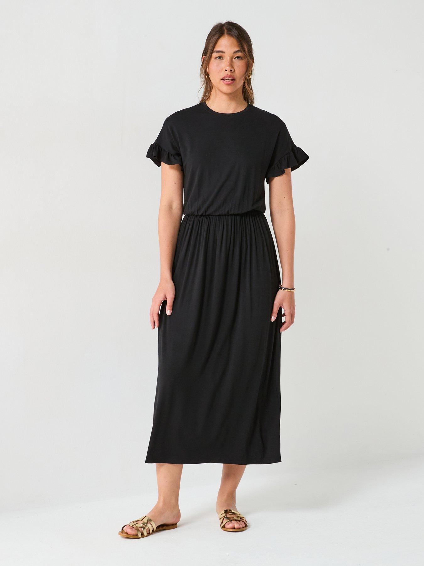 undefined Frill Sleeve Midaxi - Black