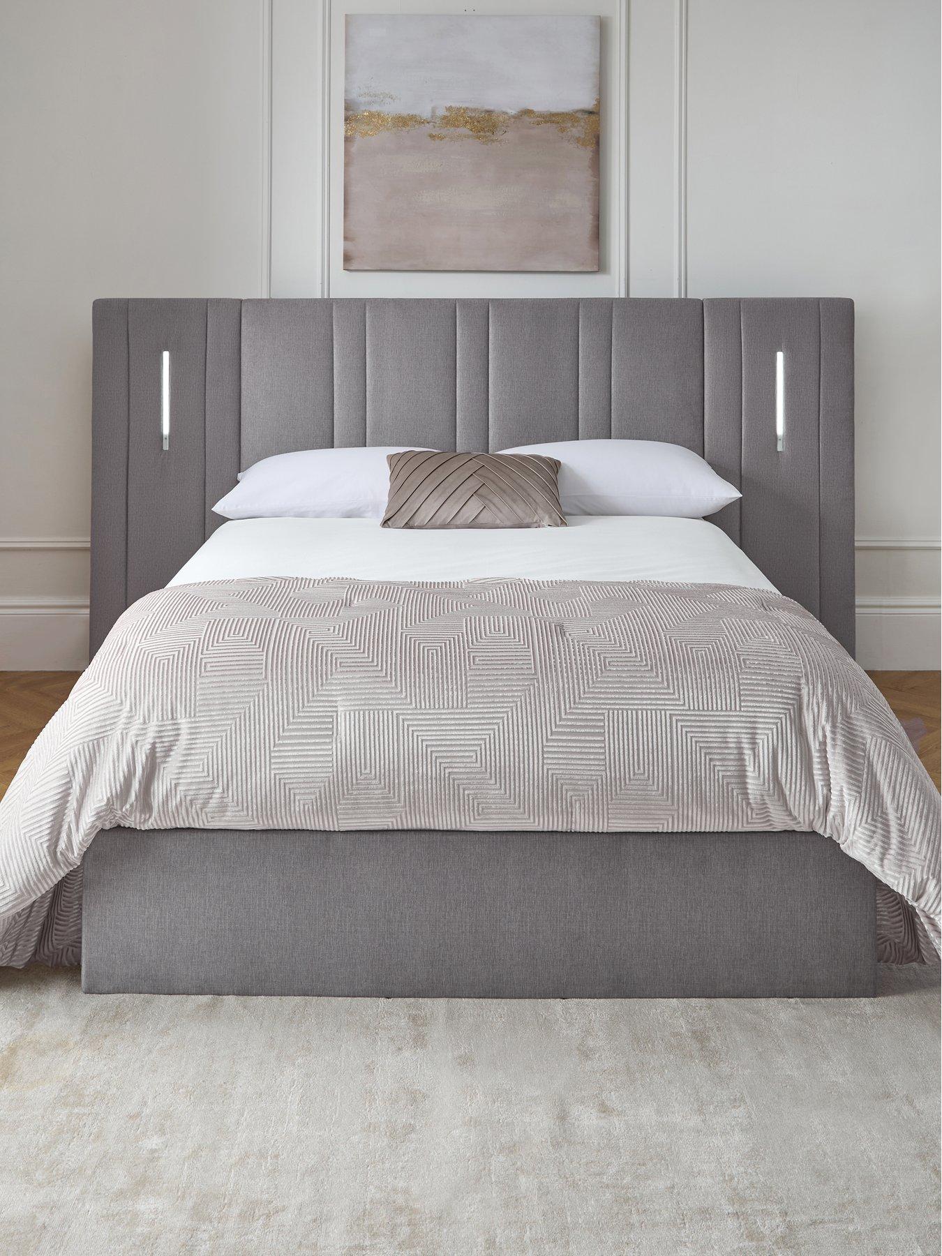 undefined Hera Connect End Lift Ottoman Storage Bed with LED Lights and Mattress Options - Grey