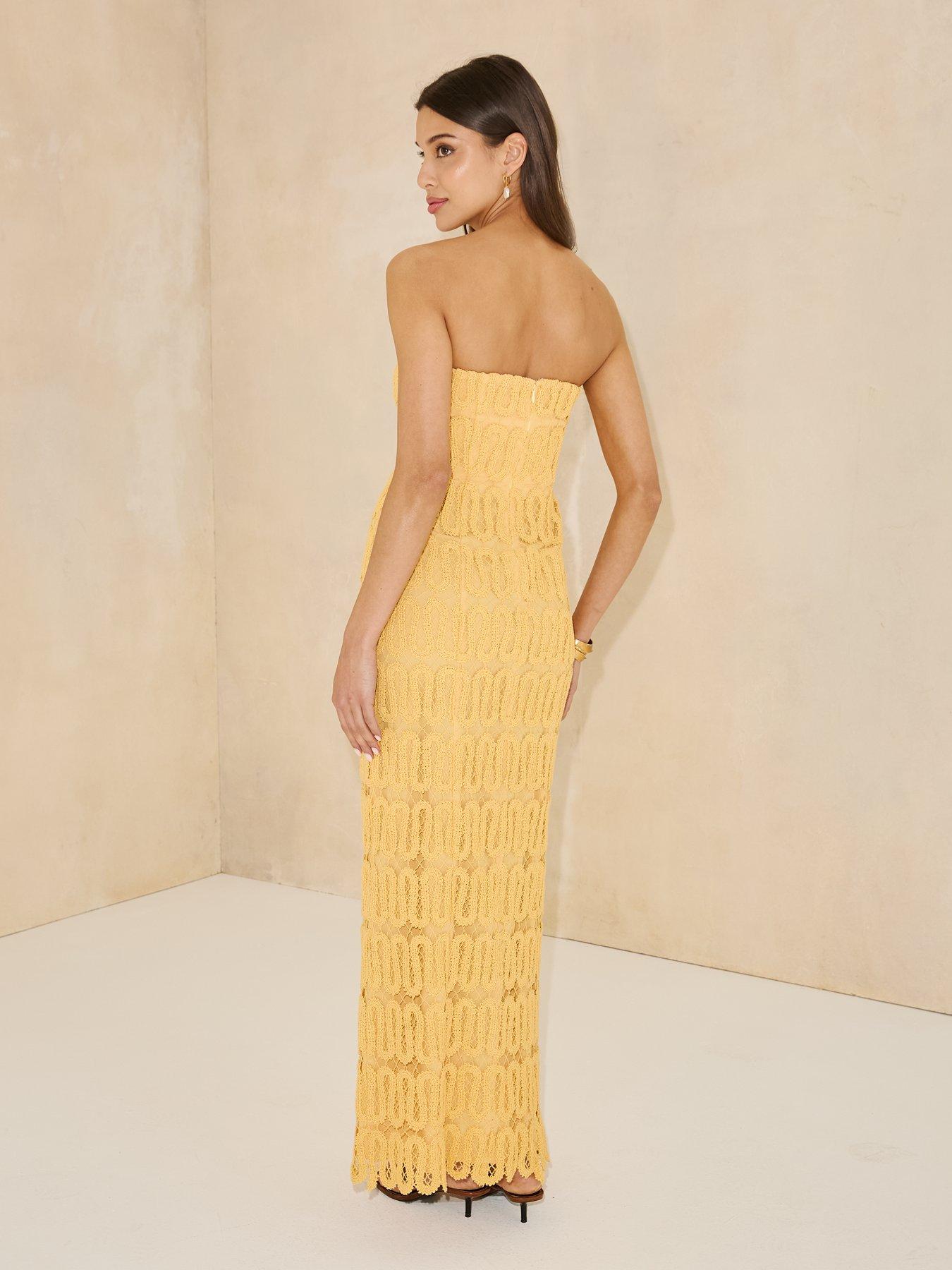 Image 2 of 5 of Michelle Keegan Crochet Bandeau Midaxi Dress - Yellow