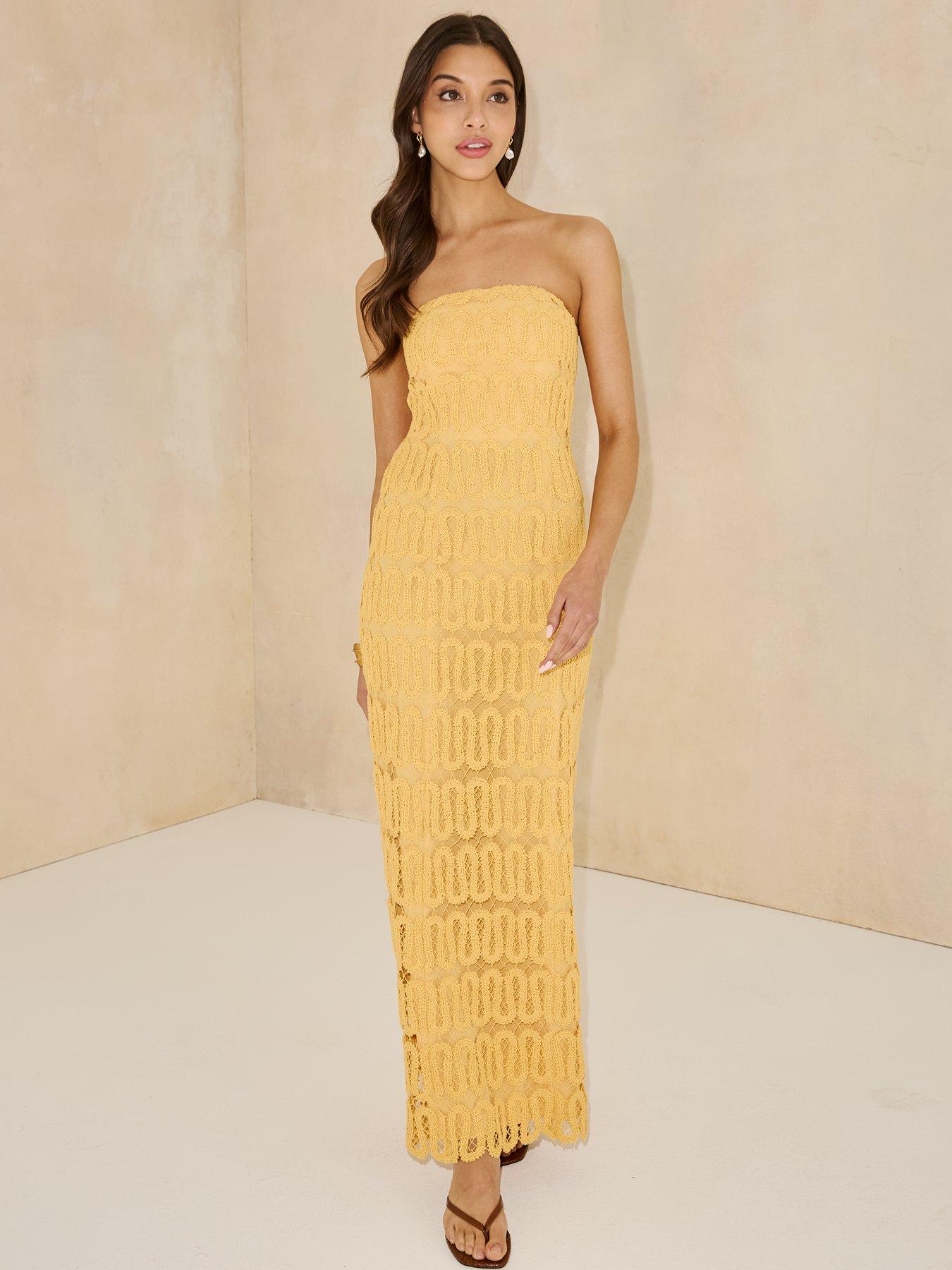 Image 3 of 5 of Michelle Keegan Crochet Bandeau Midaxi Dress - Yellow