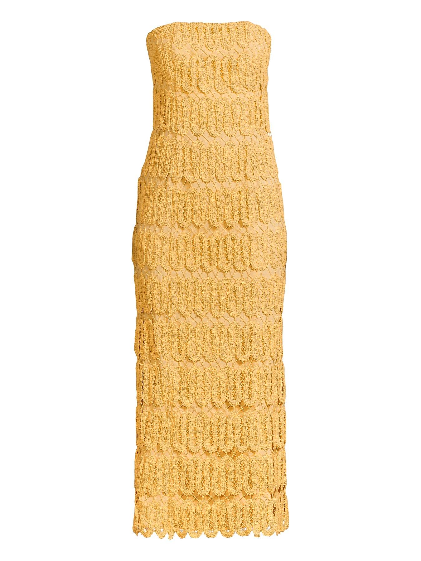 Image 5 of 5 of Michelle Keegan Crochet Bandeau Midaxi Dress - Yellow
