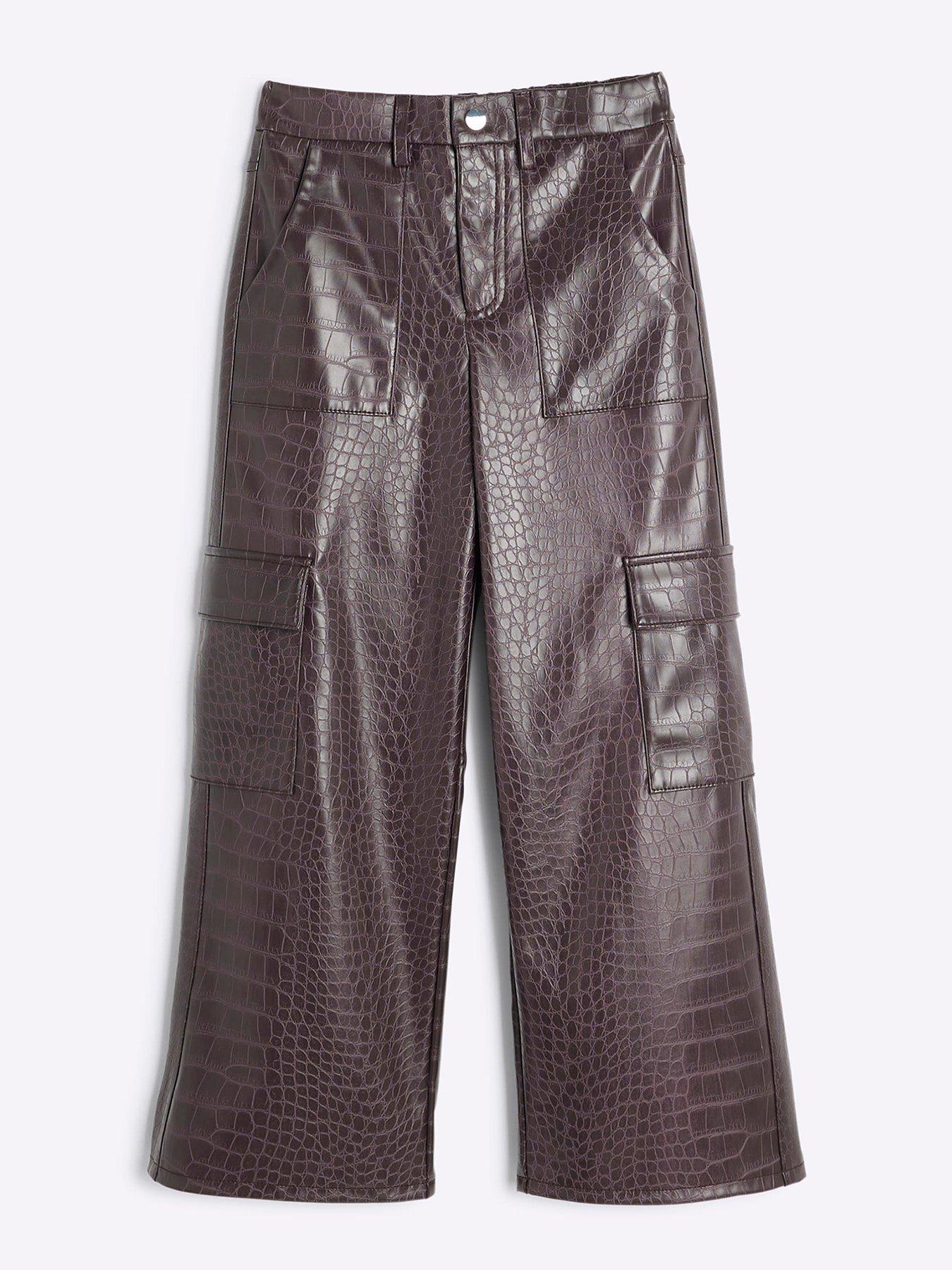undefined Older Girl Faux Leather Wide Leg Trousers - Red