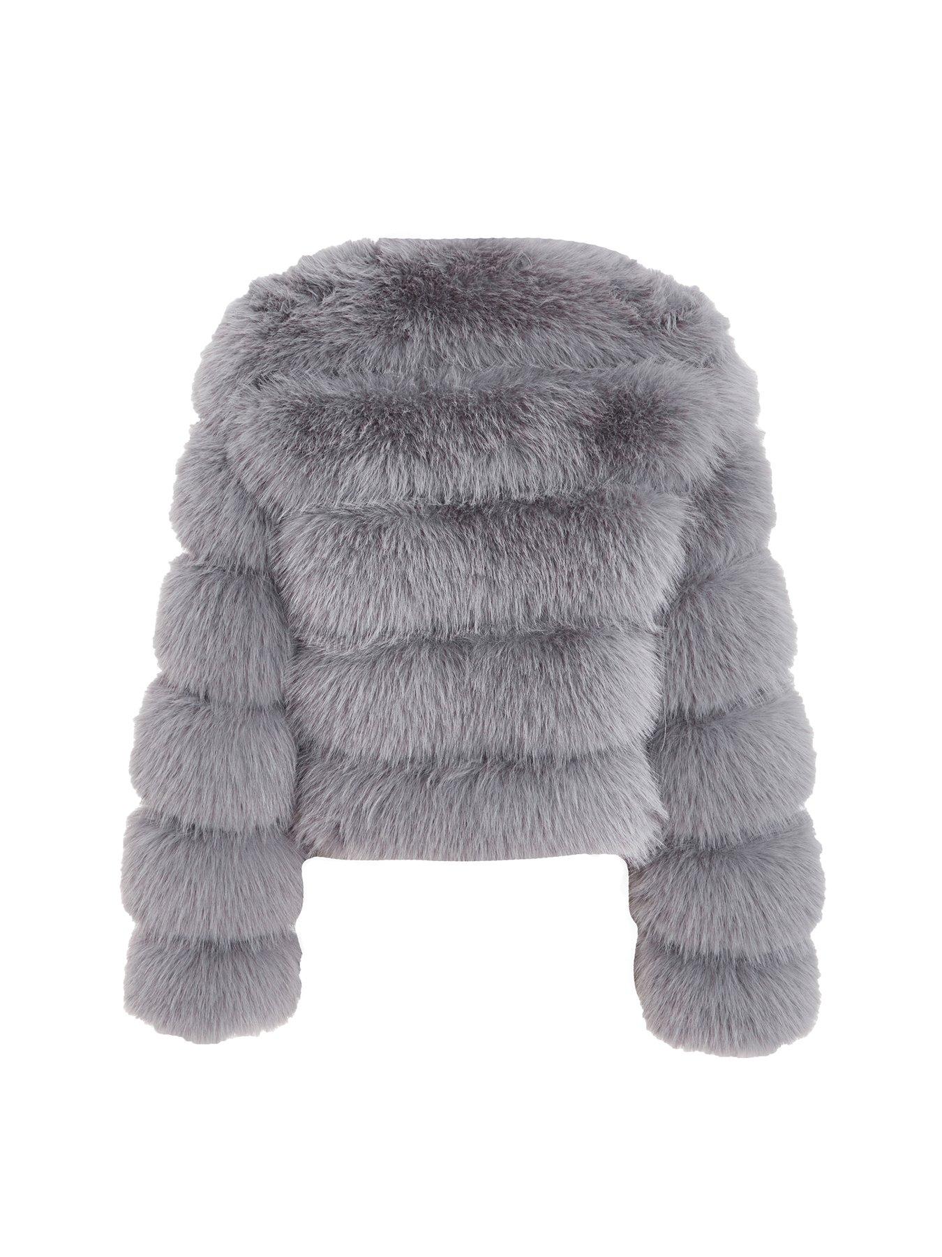 Image 5 of 6 of Quiz Grey Faux Fur Paneled Jacket