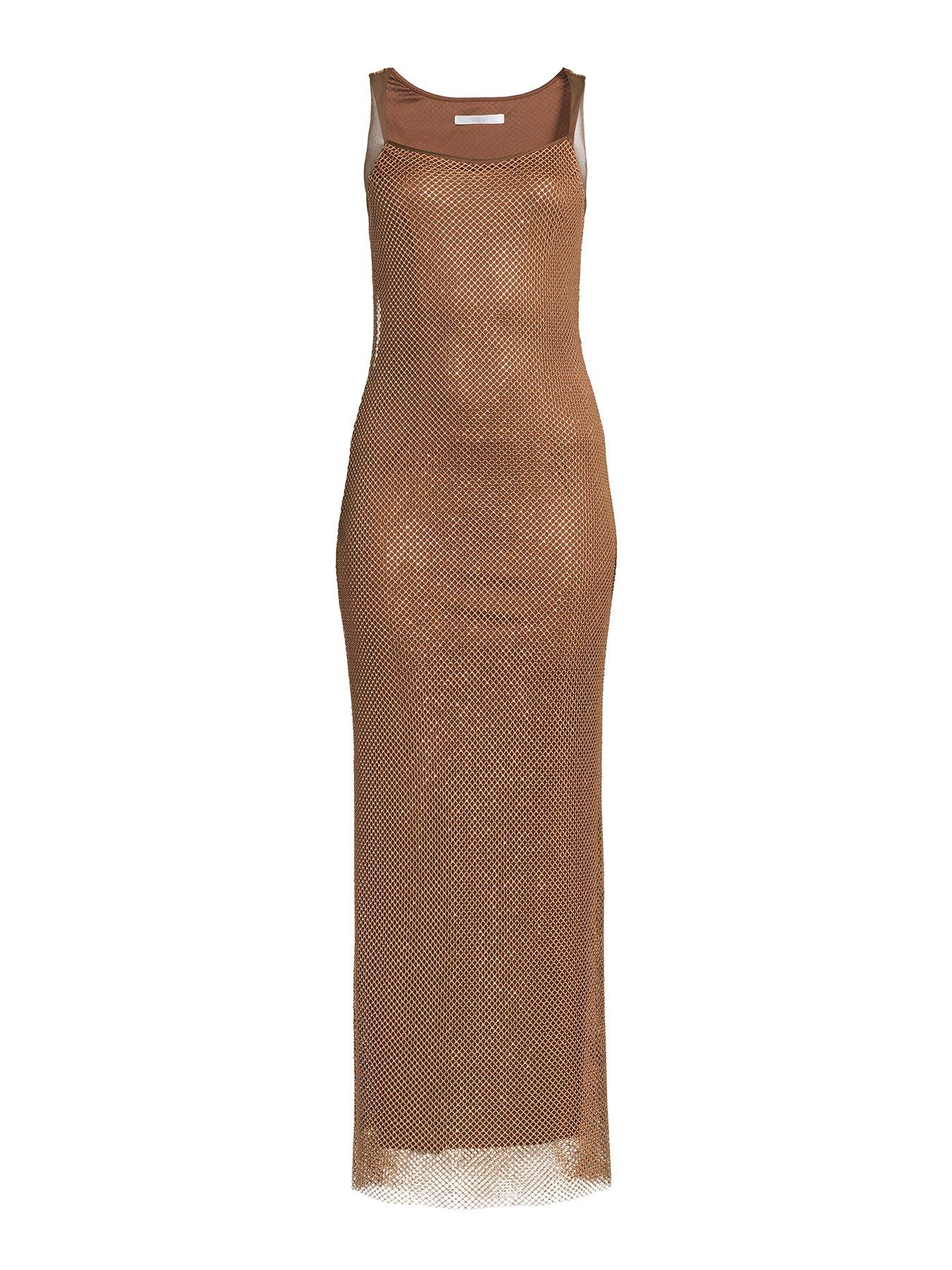 Image 5 of 5 of Michelle Keegan Diamante Embellished Vest Dress - Brown